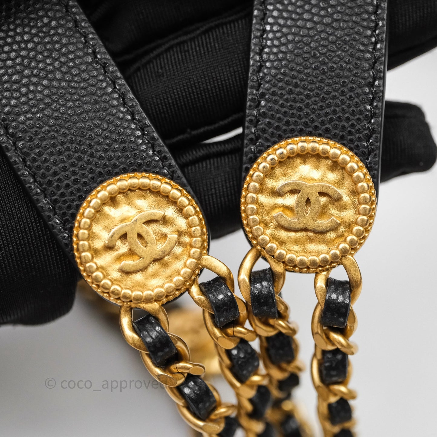 Chanel Quilted CC Coins Purse Chain Camera Case Black Caviar Aged Gold Hardware