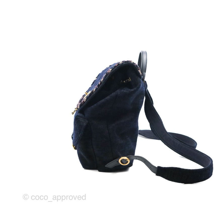 Chanel Parisian Stroll Backpack Wool Velvet Navy