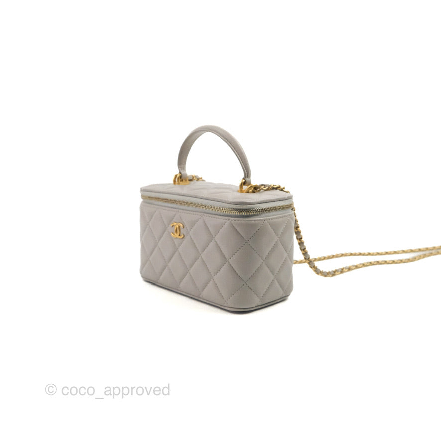 Chanel Vanity Rectangular Top Handle Grey Lambskin Gold Hardware
