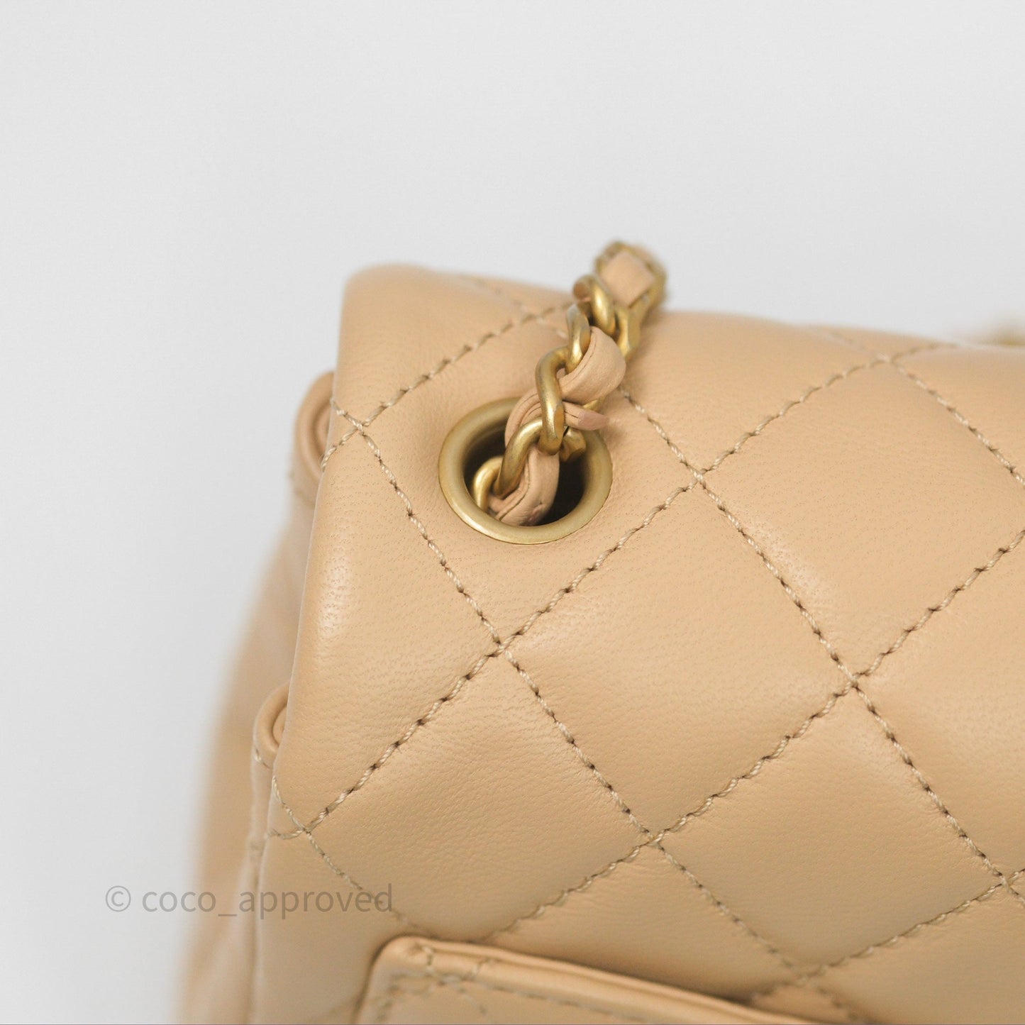 Chanel Pearl Crush Mini Square Quilted Beige Lambskin Aged Gold Hardware