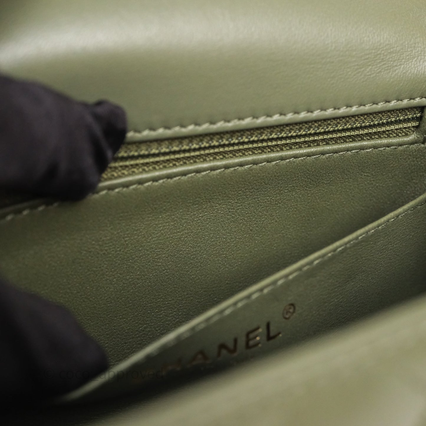 Chanel Quilted Mini Square Olive Green Lambskin Gold Hardware