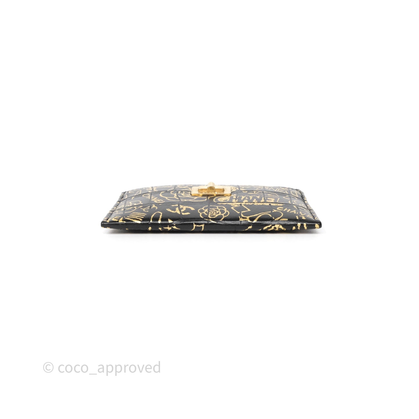 Chanel Graffiti 2.55 Reissue Flat Card Holder Black/ Gold Crocodile Embossed