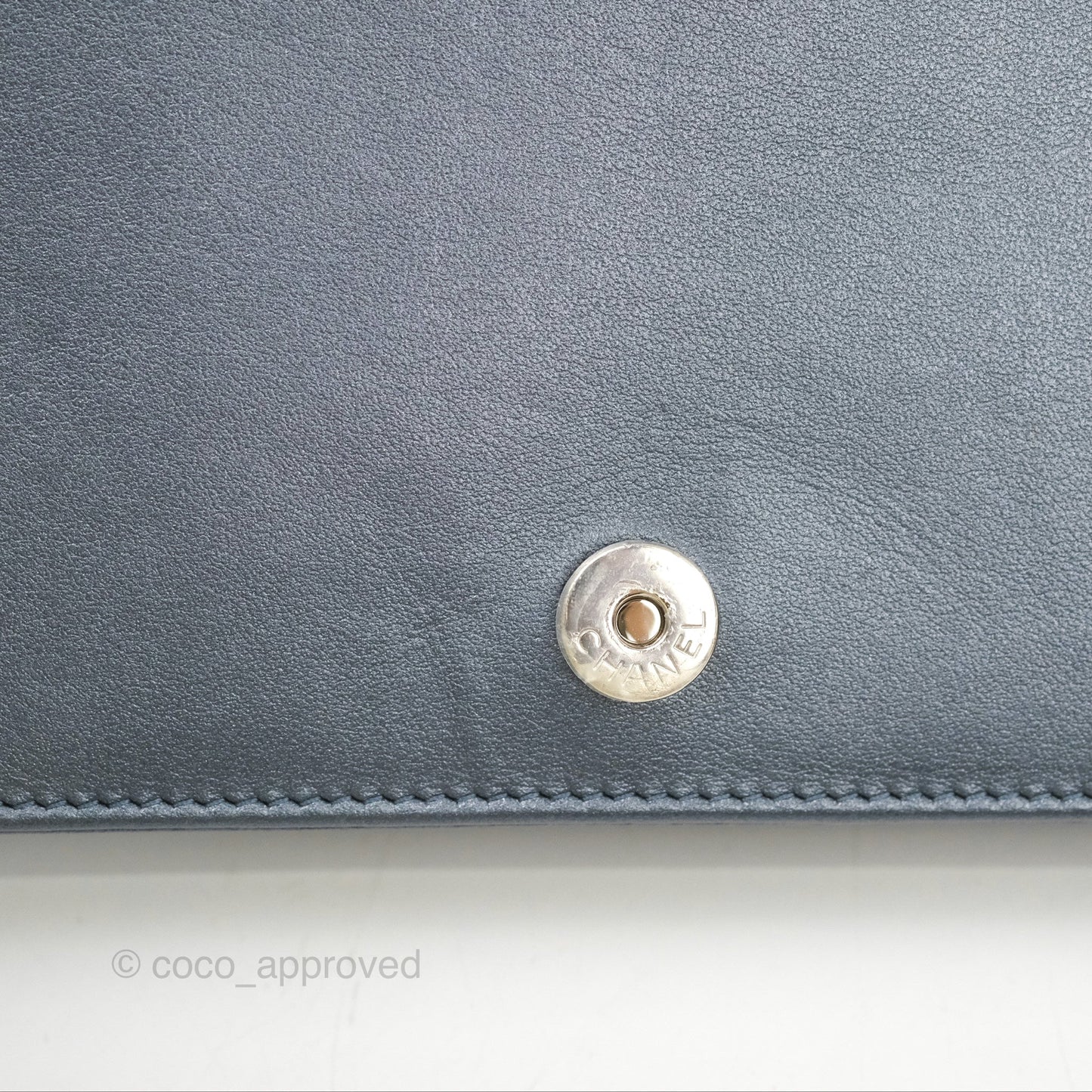 Chanel Camellia Wallet on Chain WOC Iridescent Navy Calfskin Silver Hardware