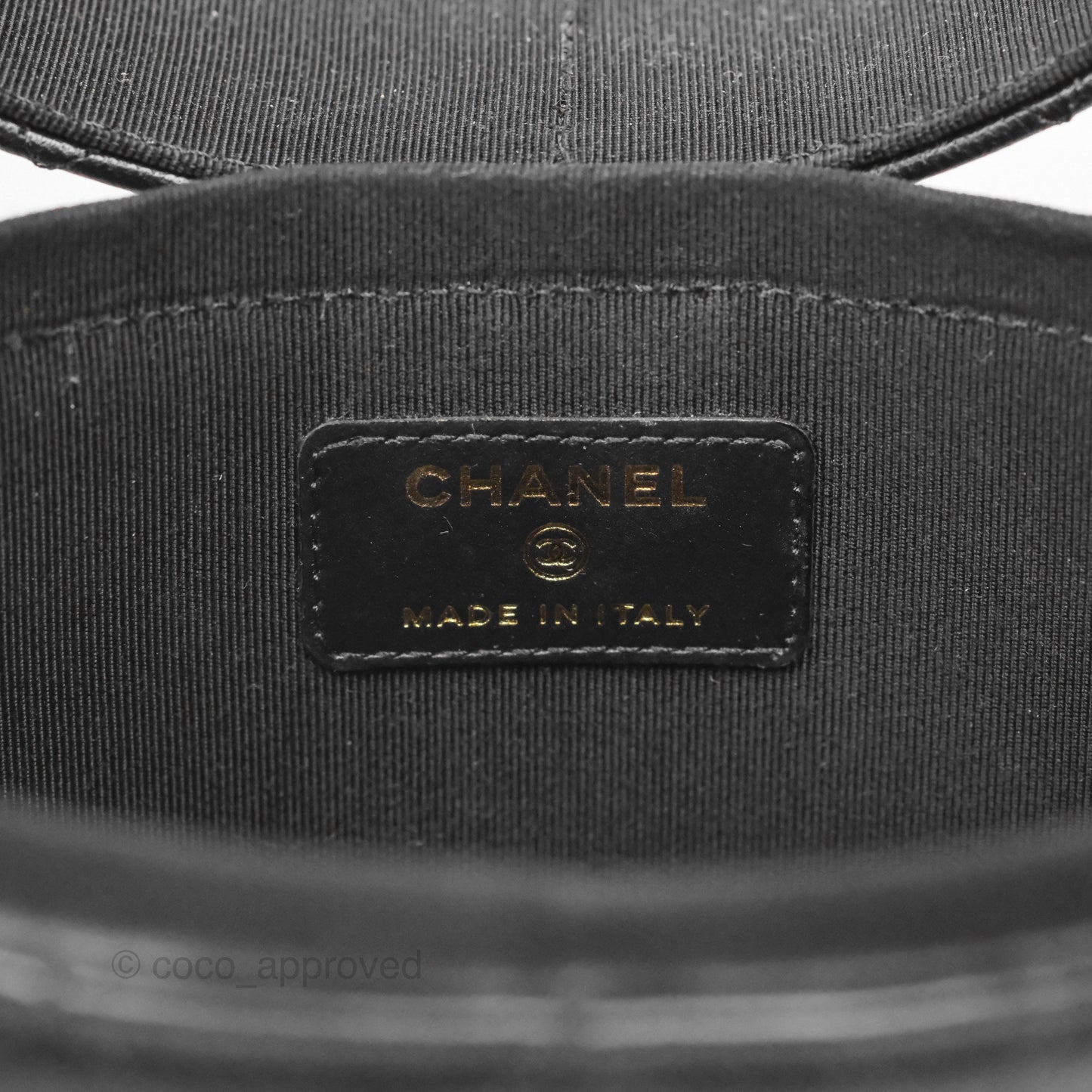 Chanel Quilted Round Vanity Clutch With Chain Black Lambskin Gold Hardware