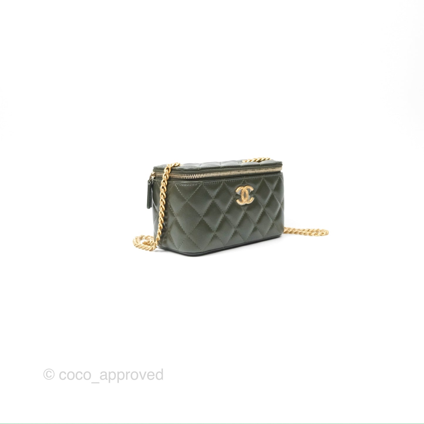 Chanel All Slide Vanity with Adjustable Chain Dark Olive Green Lambskin Aged Gold Hardware
