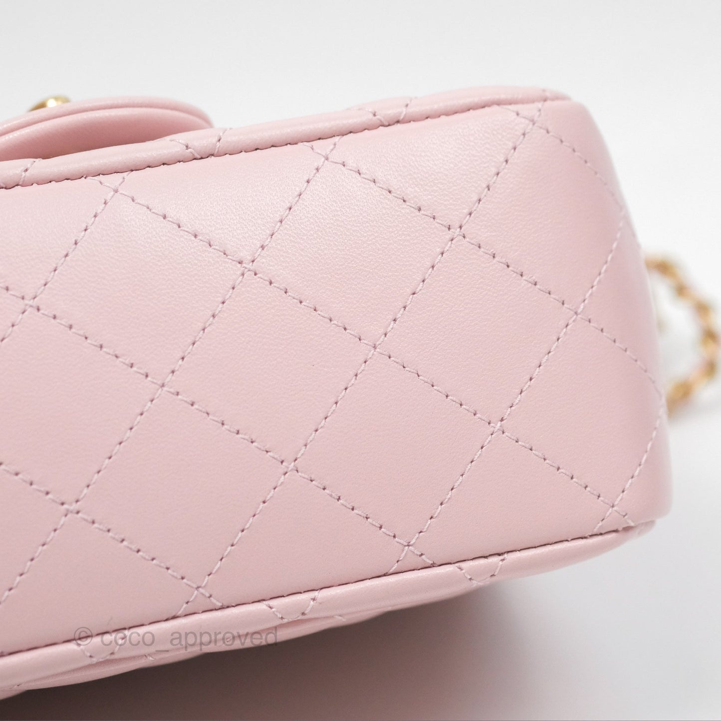 Chanel Pearl Crush Mini Square Quilted Light Pink Lambskin Aged Gold Hardware