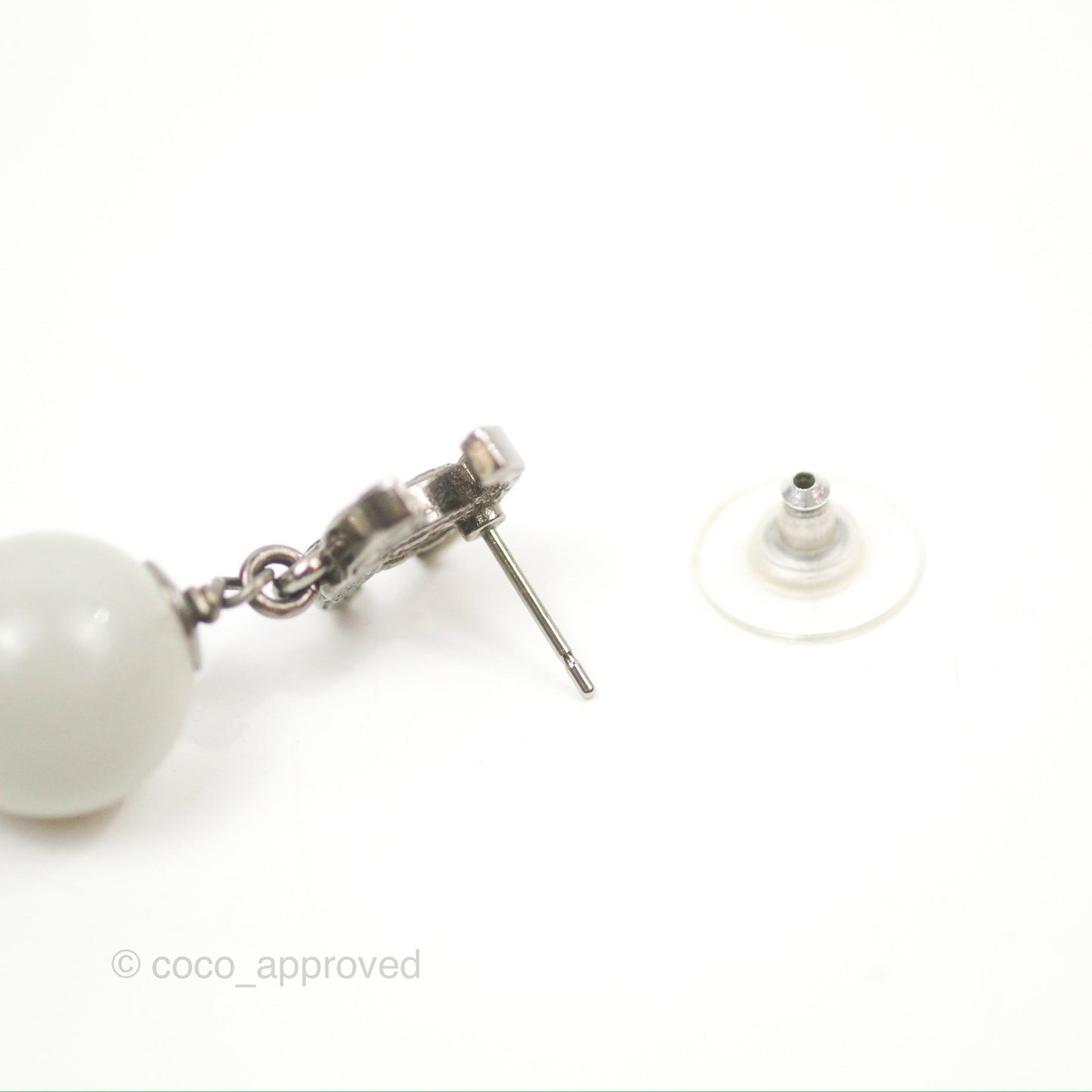 Chanel CC Pearl Drop Earrings Gun Metal 13A