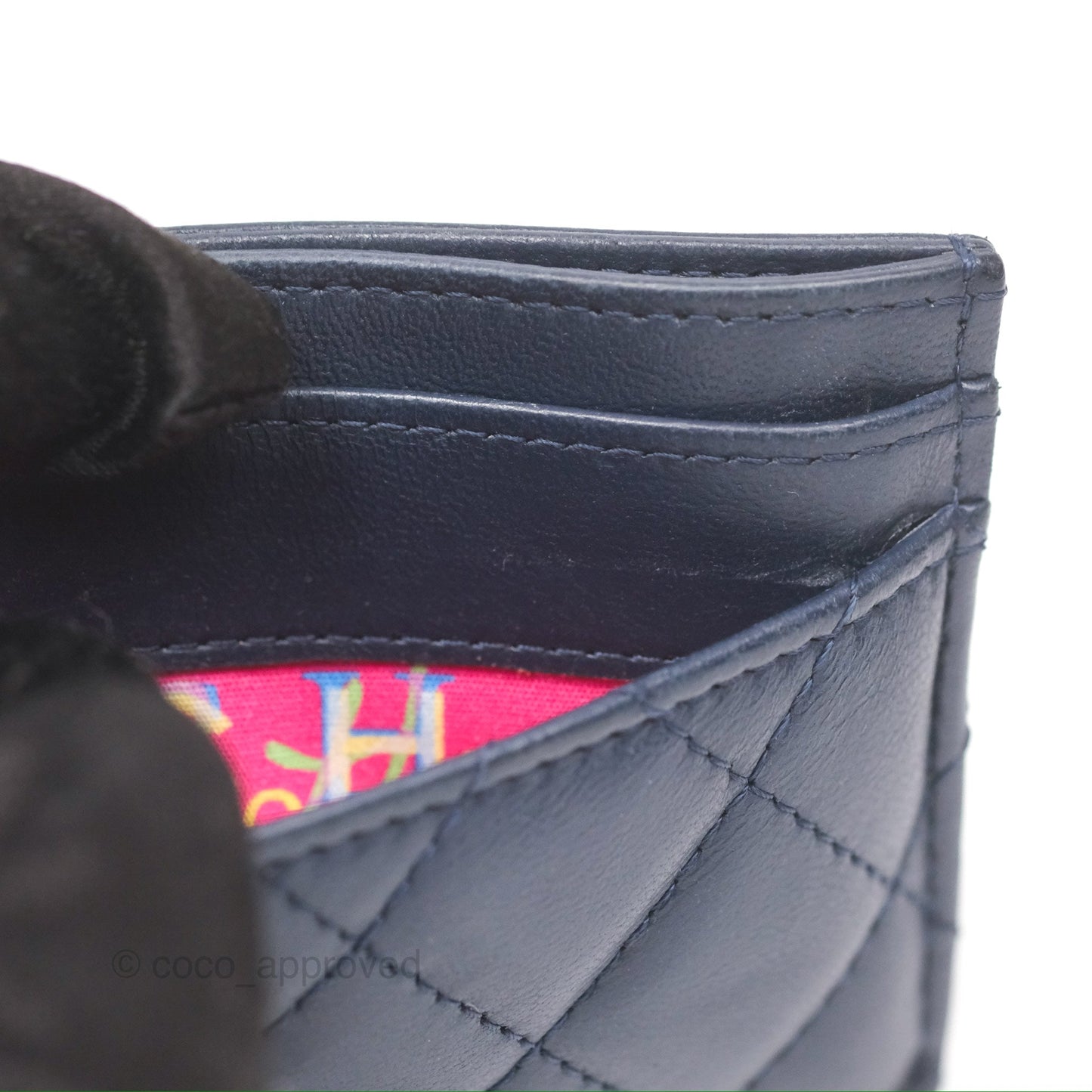 Chanel Quilted Classic Flat Card Holder Navy Sliver Hardware