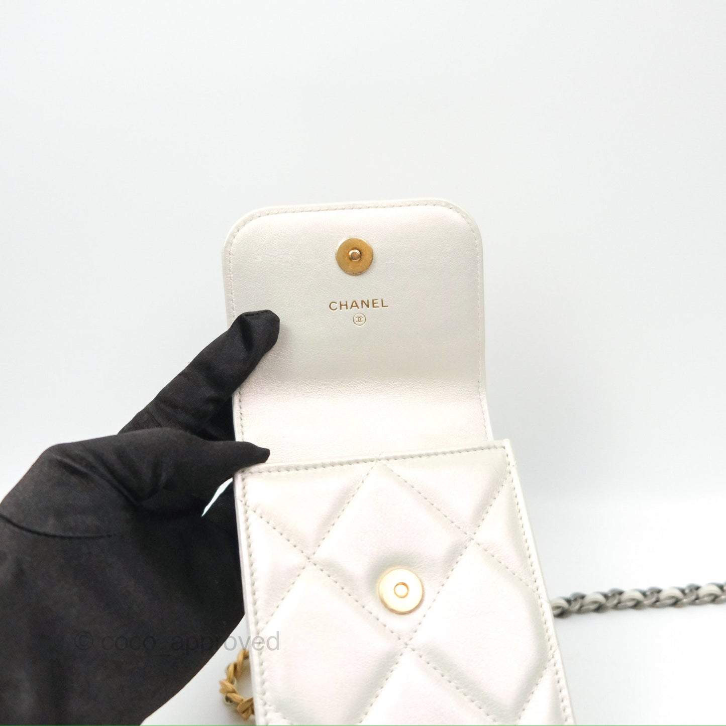 Chanel 19 Phone Holder Iridescent Ivory Mixed Hardware