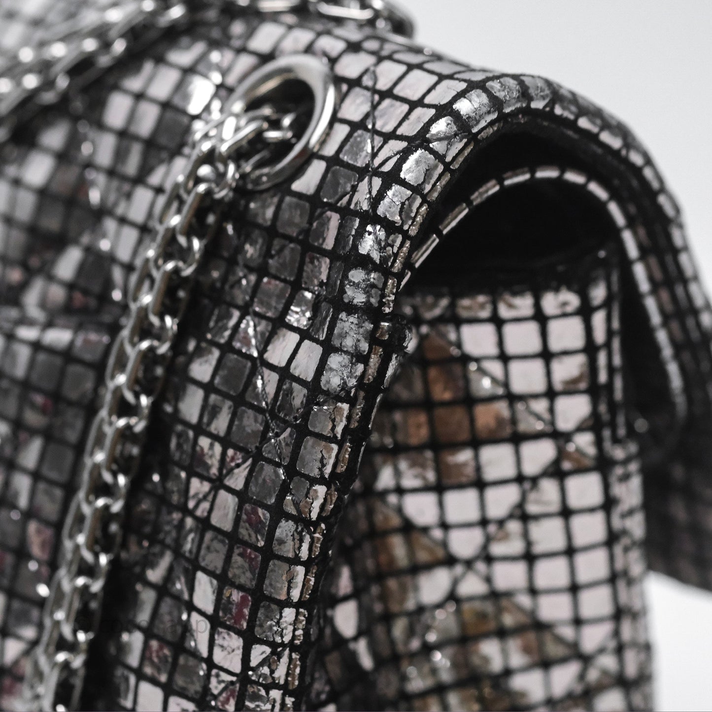 Chanel Mirror Reissue 2.55 Quilted Silver Suede Calfskin Gun Metal Hardware