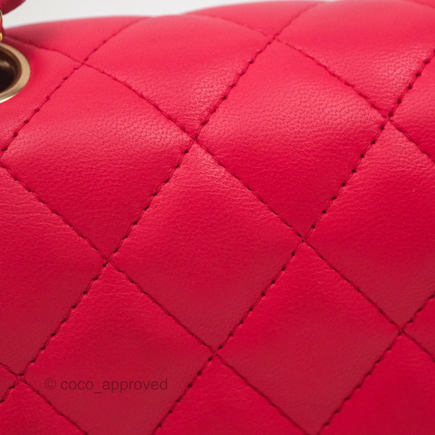 Chanel Mini Square Quilted Red Lambskin Gold Hardware