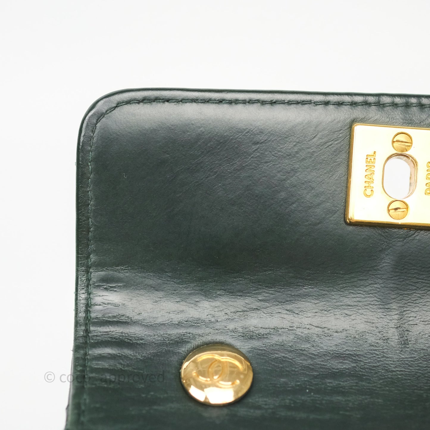 Chanel Vintage Mini Flap Bag Dark Green Lambskin Gold Hardware