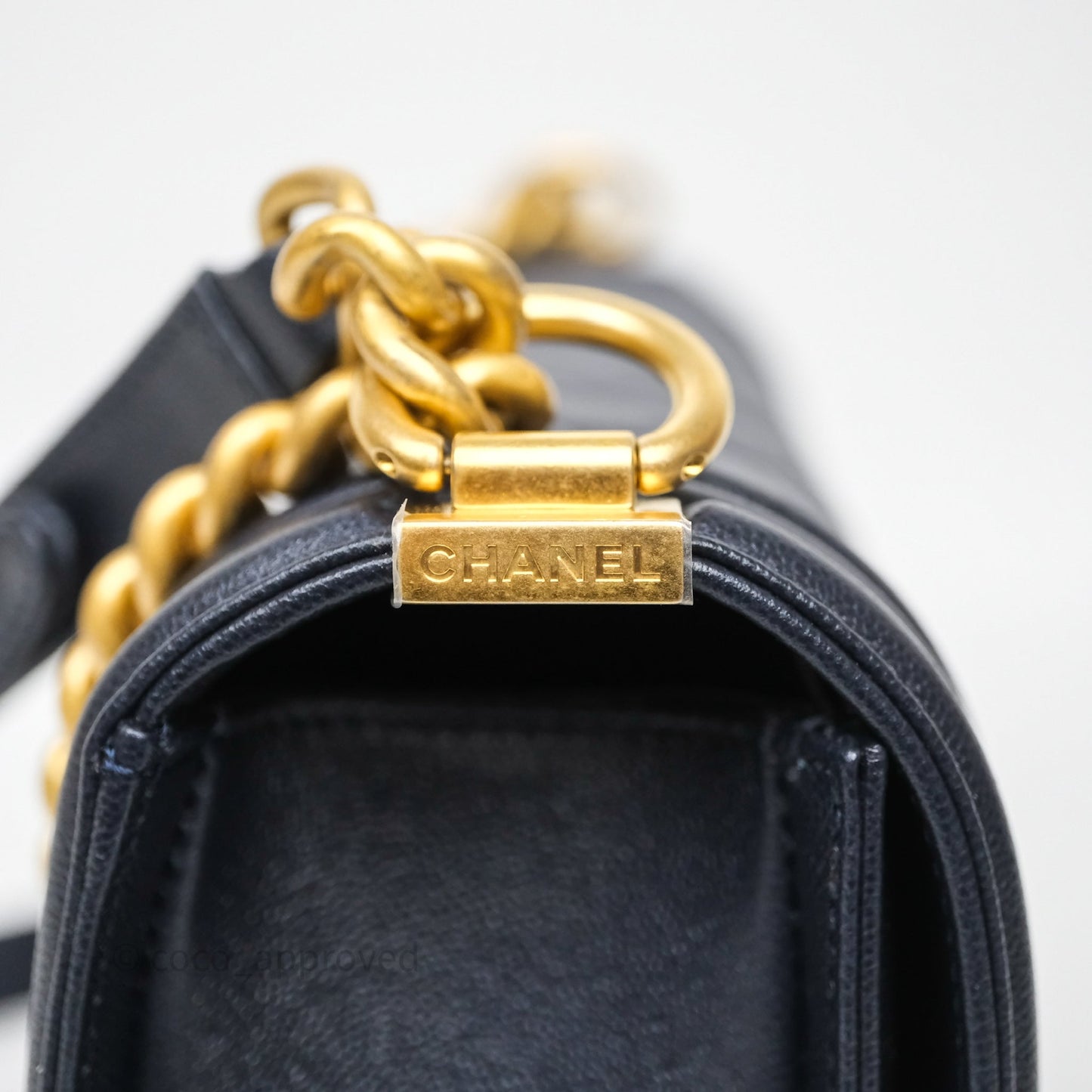 Chanel Quilted Medium Boy Dark Navy Caviar Aged Gold Hardware