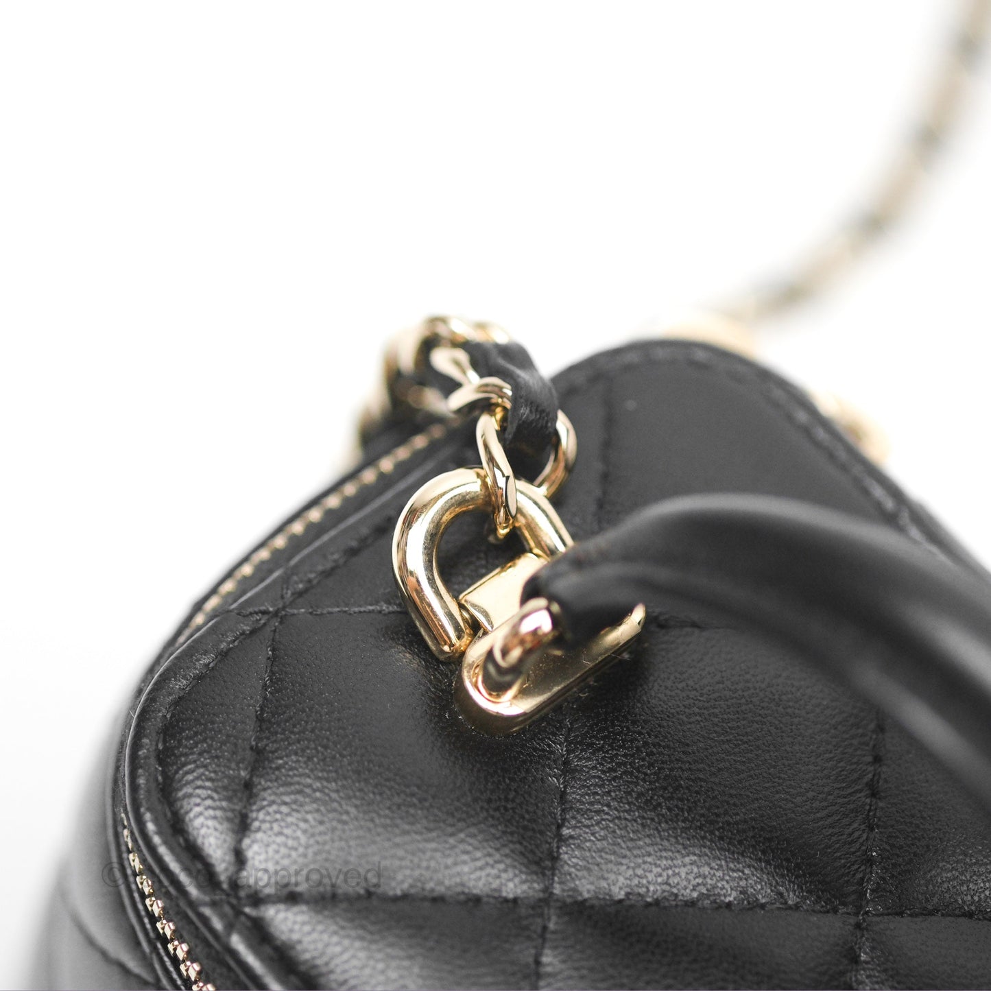 Chanel Mini Top Handle Vanity With Chain Black Lambskin Gold Hardware
