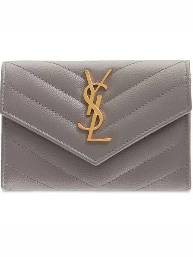 Luxury Saint Laurent Monogram Envelope Quilting Small Half Wallet Grey