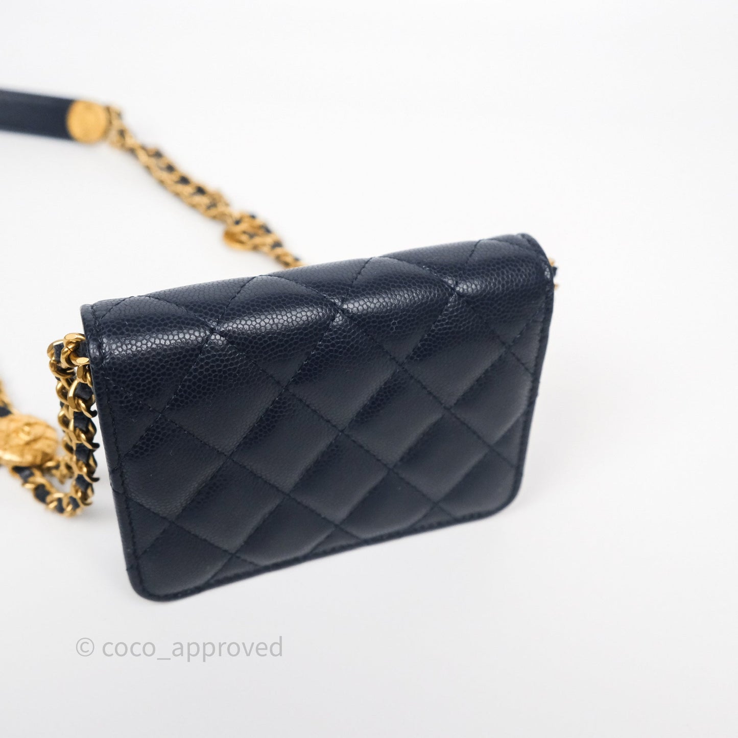 Chanel Twist Your Button Coin Purse With Chain Navy Shiny Caviar