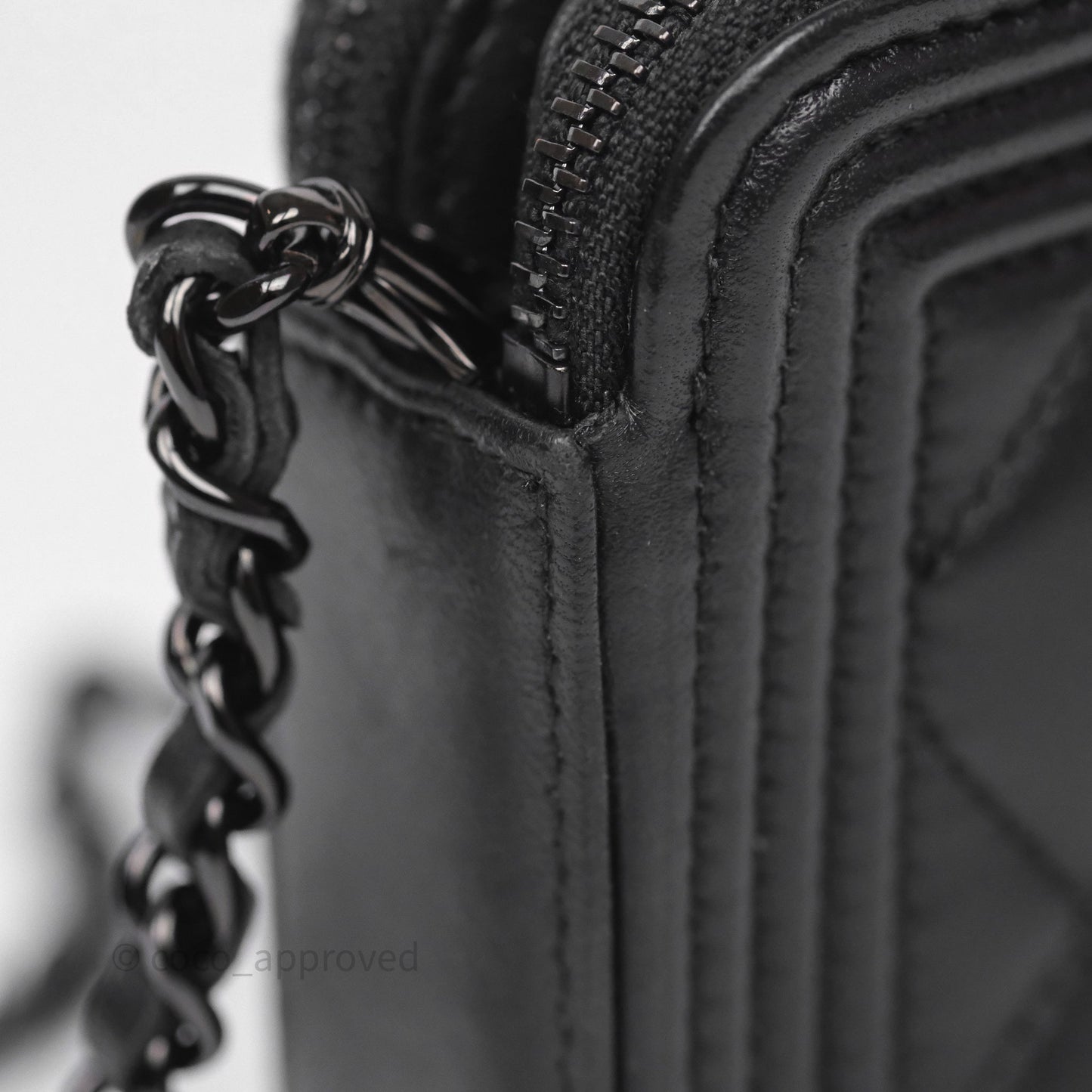 Chanel Boy Double Zip Clutch On Chain So Black Lambskin