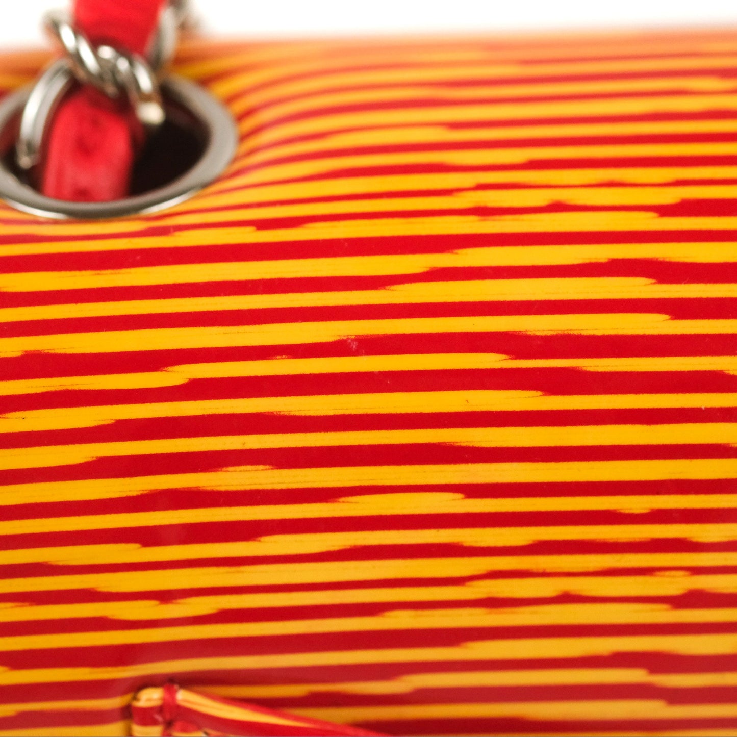 Chanel Mini Rectangular Flap Bag Orange Red Striped Patent Silver Hardware