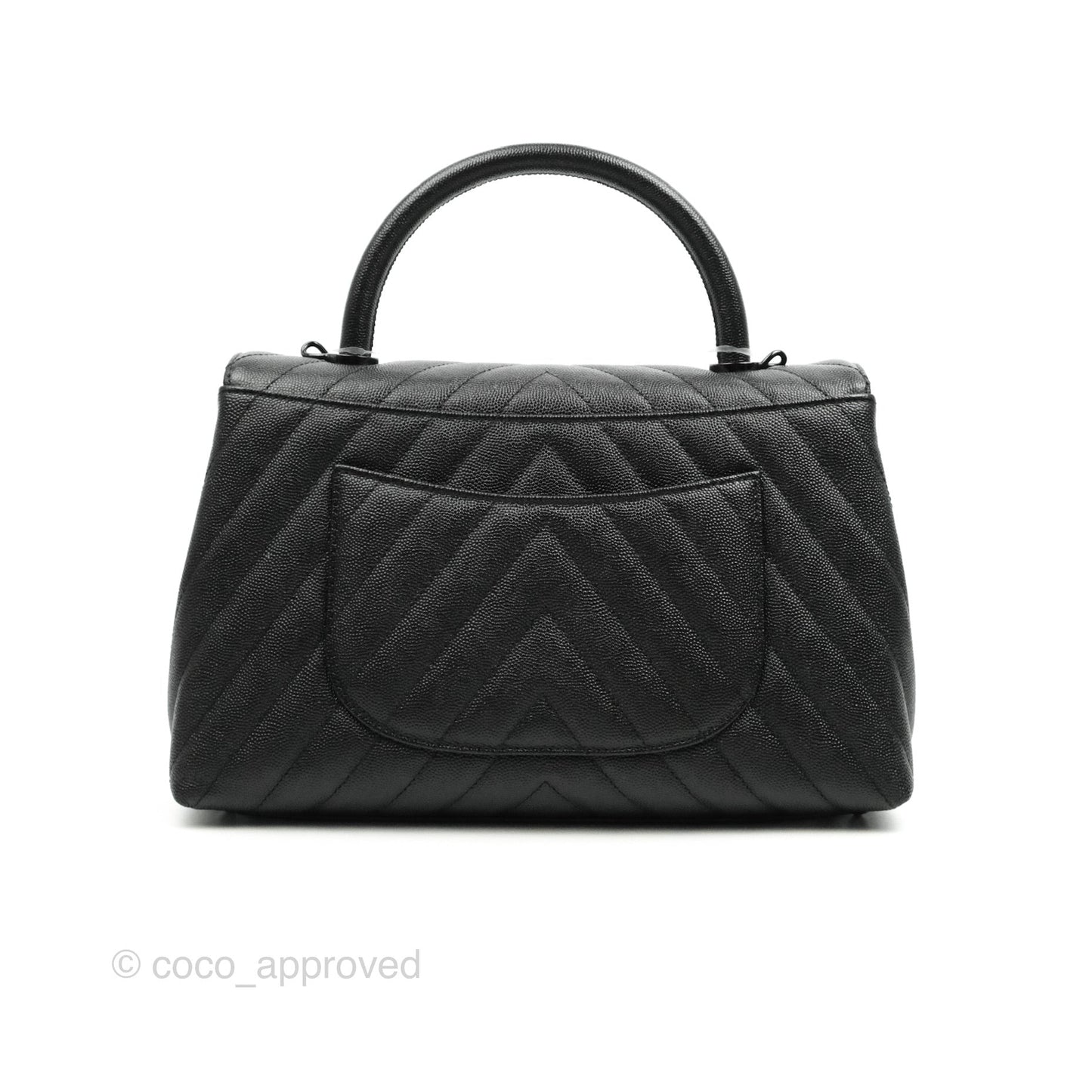 Chanel Small (Medium) Coco Handle Chevron So Black Caviar