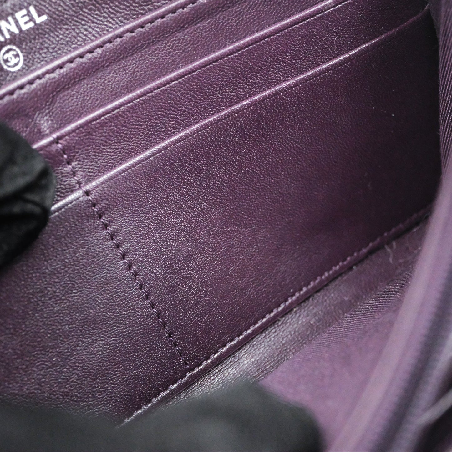 Chanel Classic Zipped Long Wallet Dark Purple Lambskin Silver Hardware