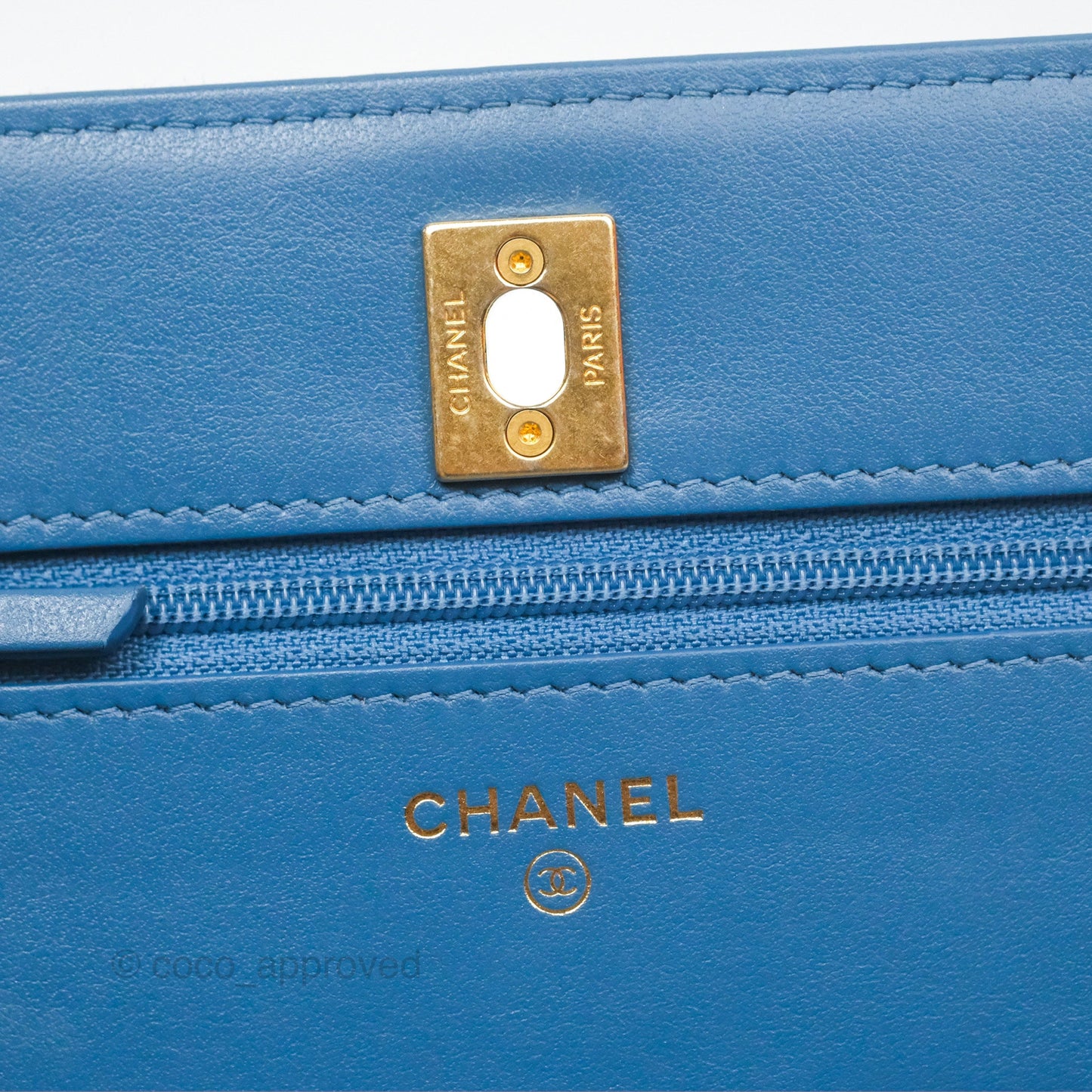 Chanel Quilted Pearl Crush Wallet on Chain WOC Denim Aged Gold Hardware