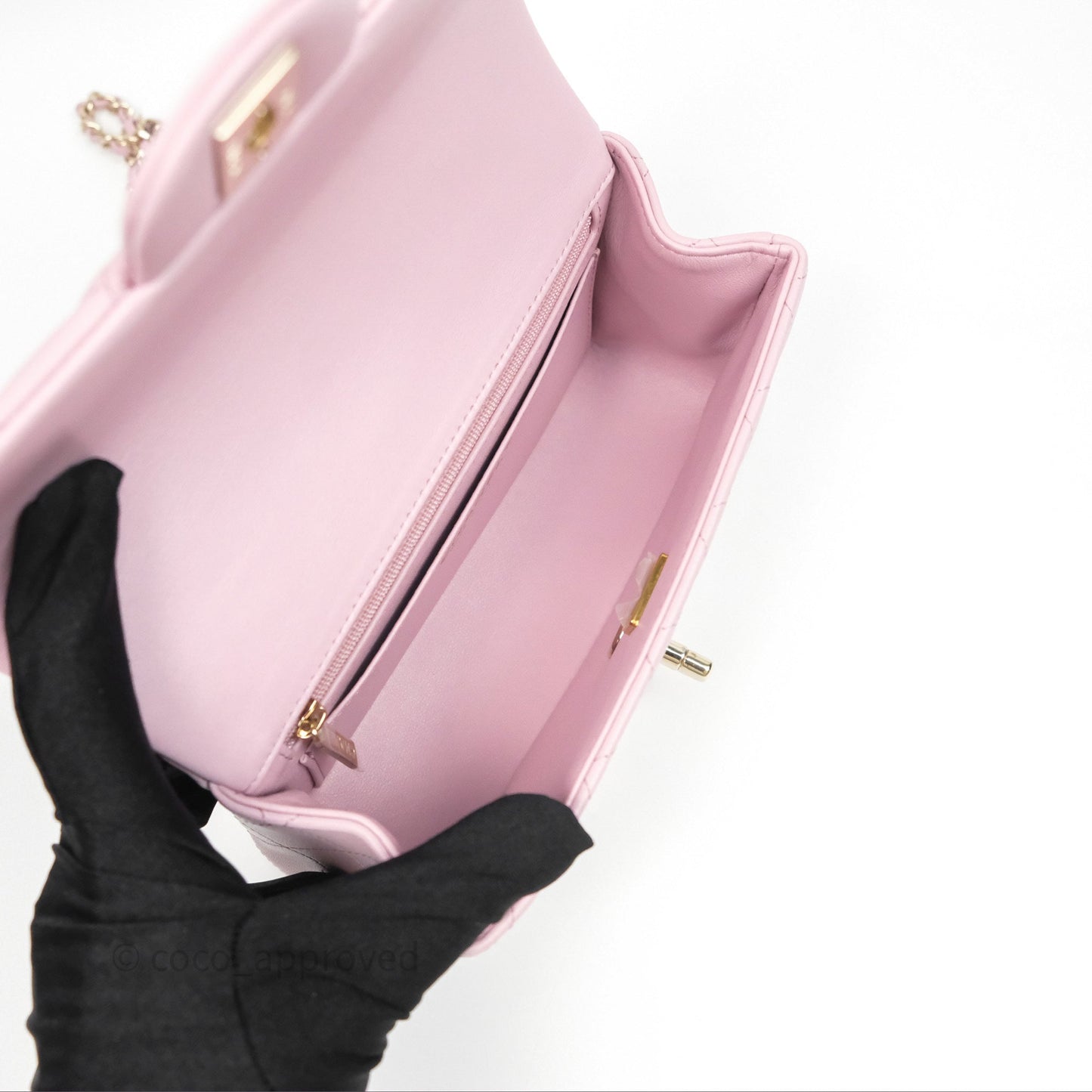 Chanel Top Handle Mini Rectangular Flap Pink Lambskin Gold Hardware
