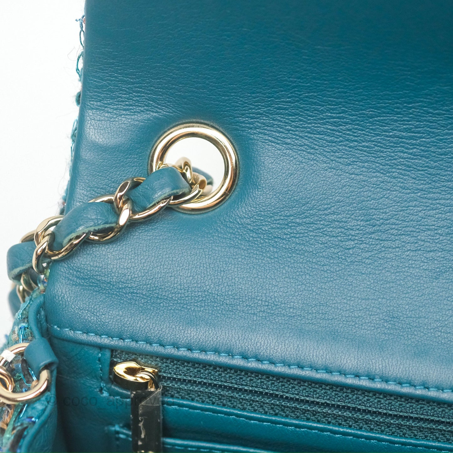 Chanel Mini Rectangular Flap Teal Tweed Gold Hardware