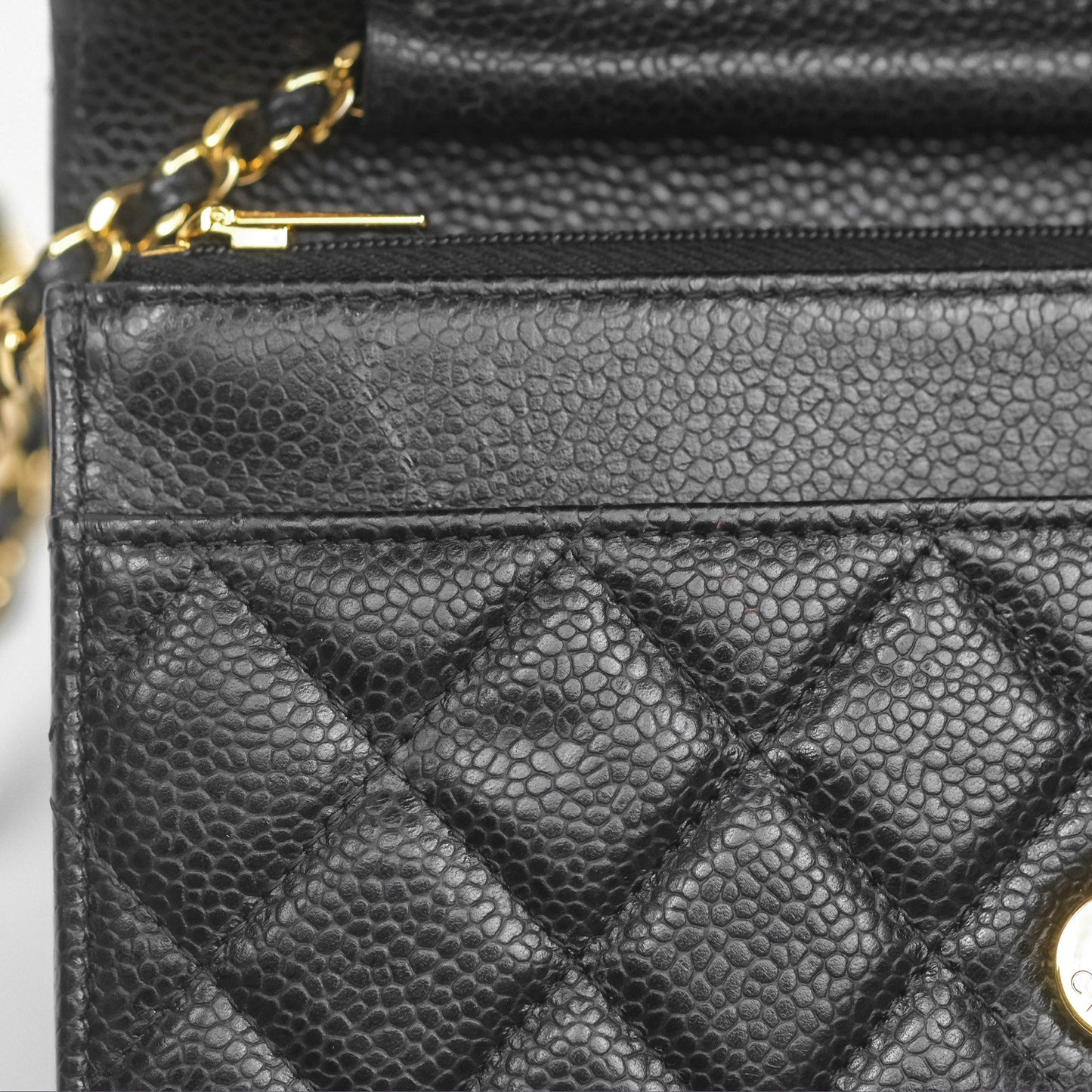 Chanel Classic Quilted Wallet On Chain WOC Black Caviar Gold Hardware