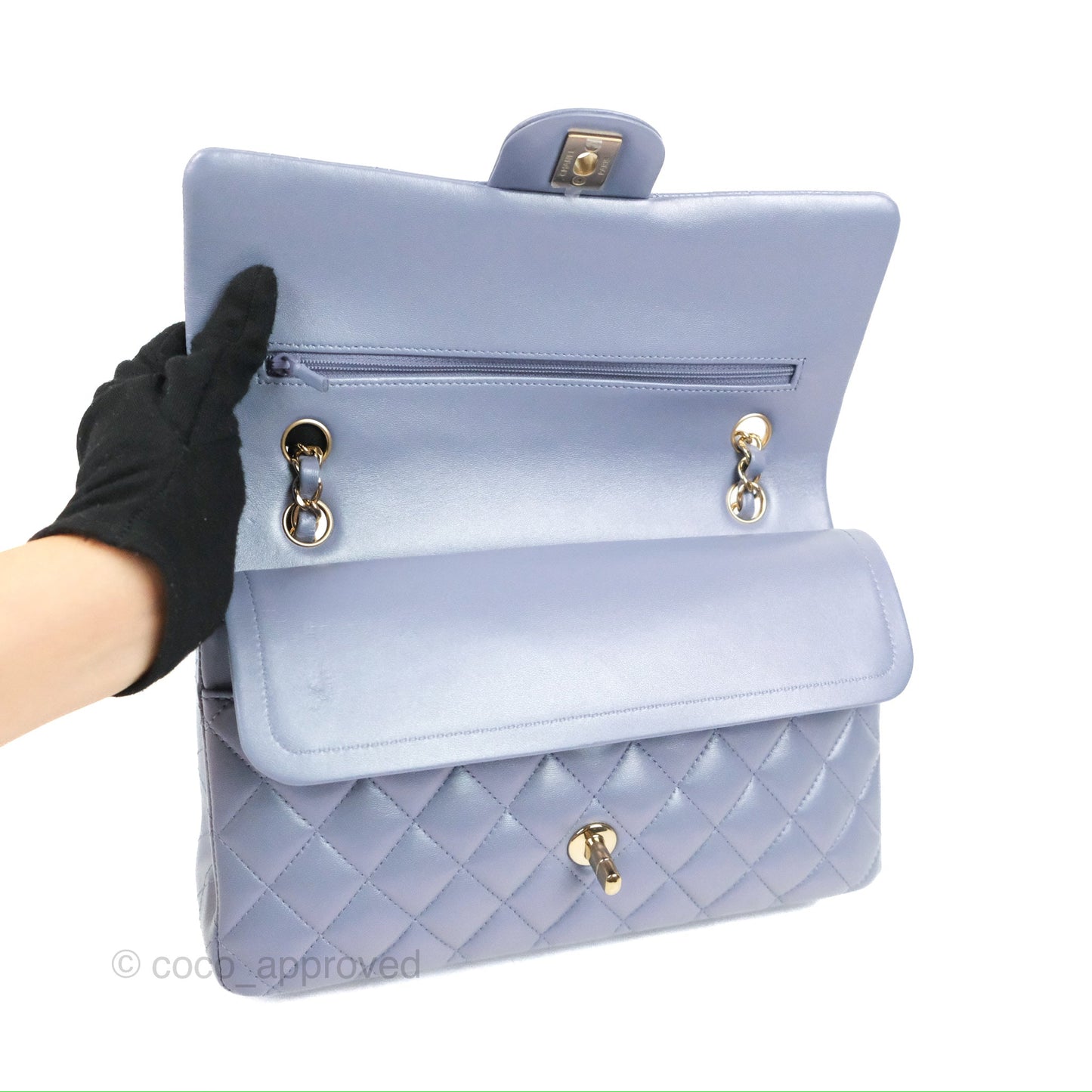 Chanel Classic M/L Medium Flap Quilted Iridescent Purple Lambskin Gold Hardware