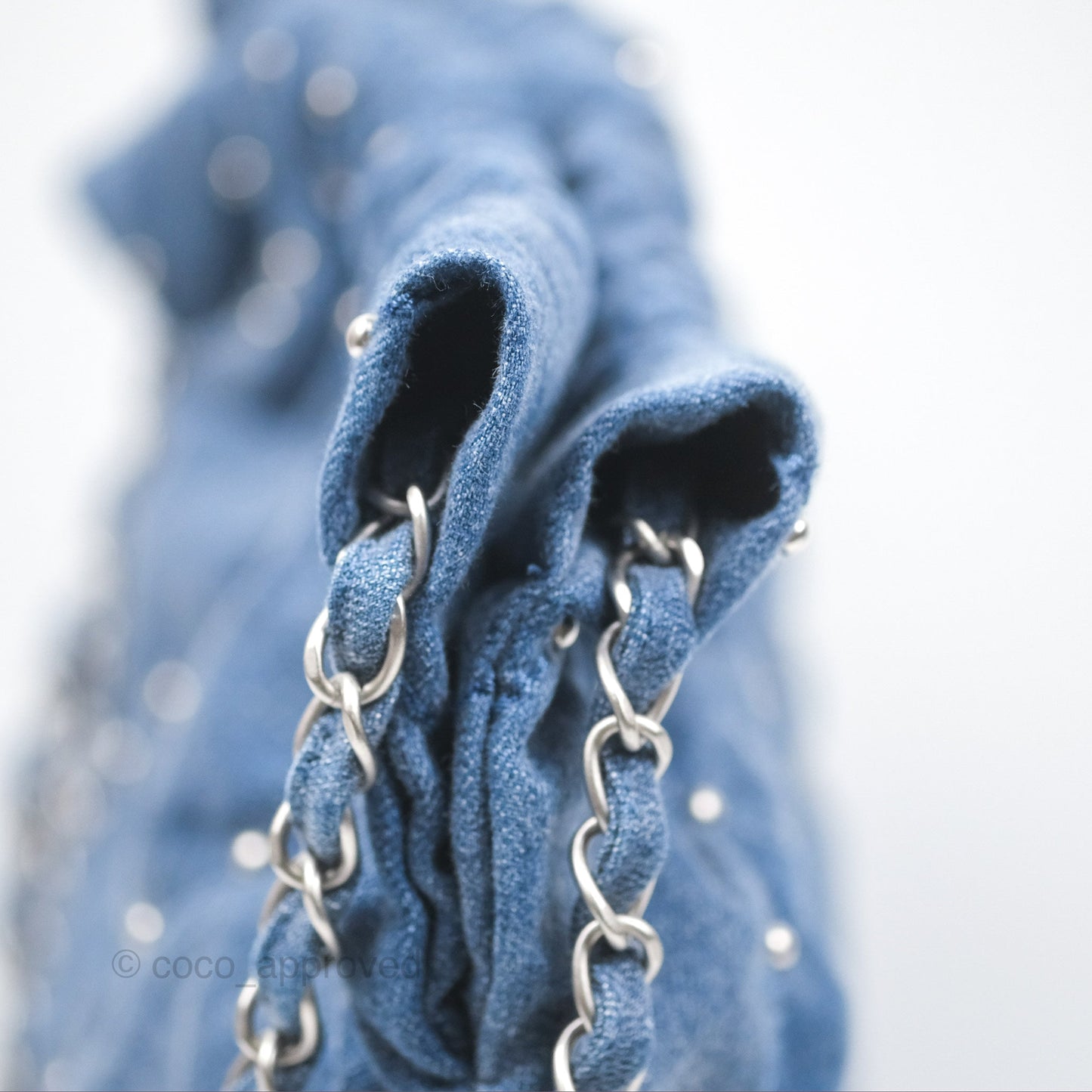 Chanel 22 Small Pearl Studded Denim Silver Hardware