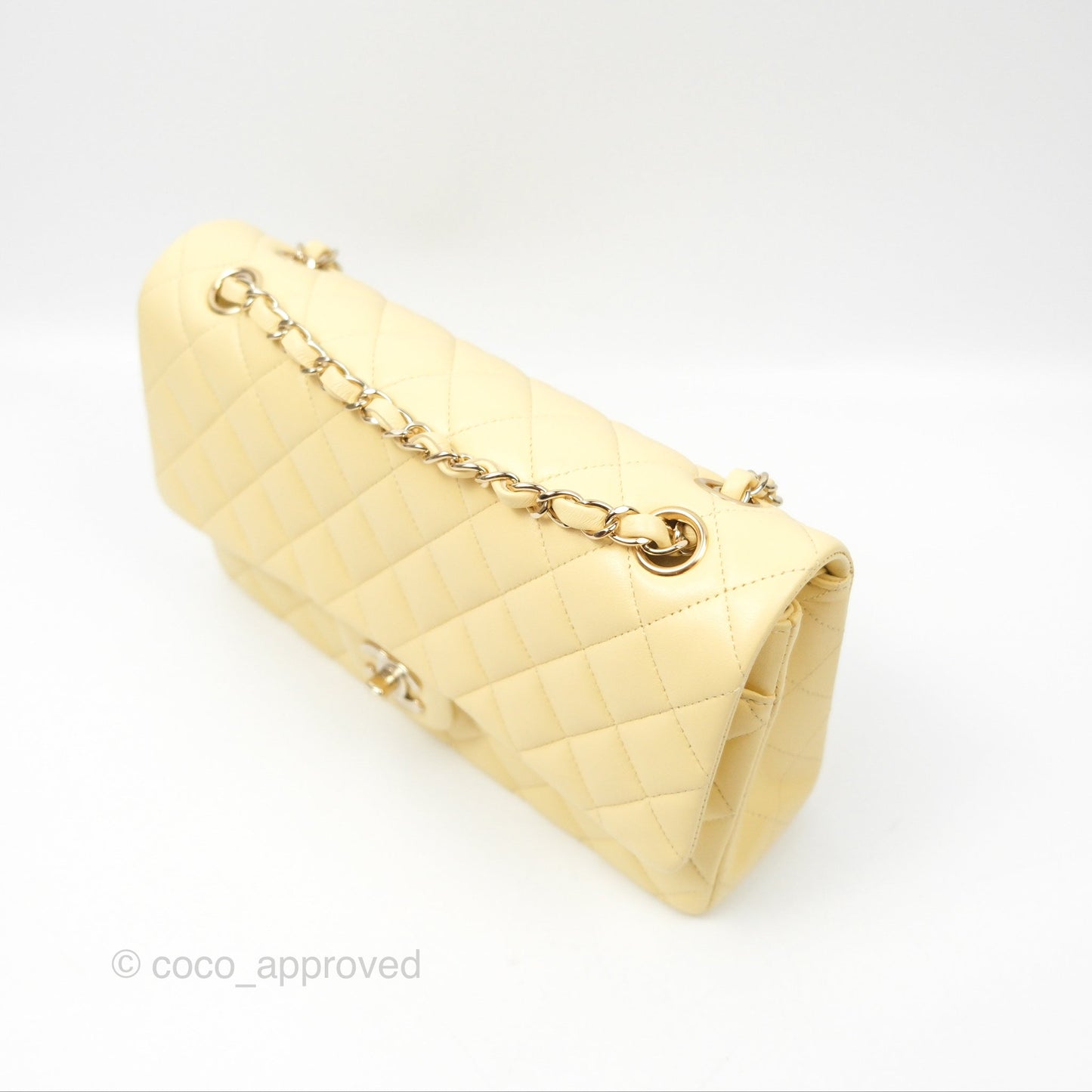 Chanel Classic M/L Medium Flap Quilted Yellow Lambskin Gold Hardware