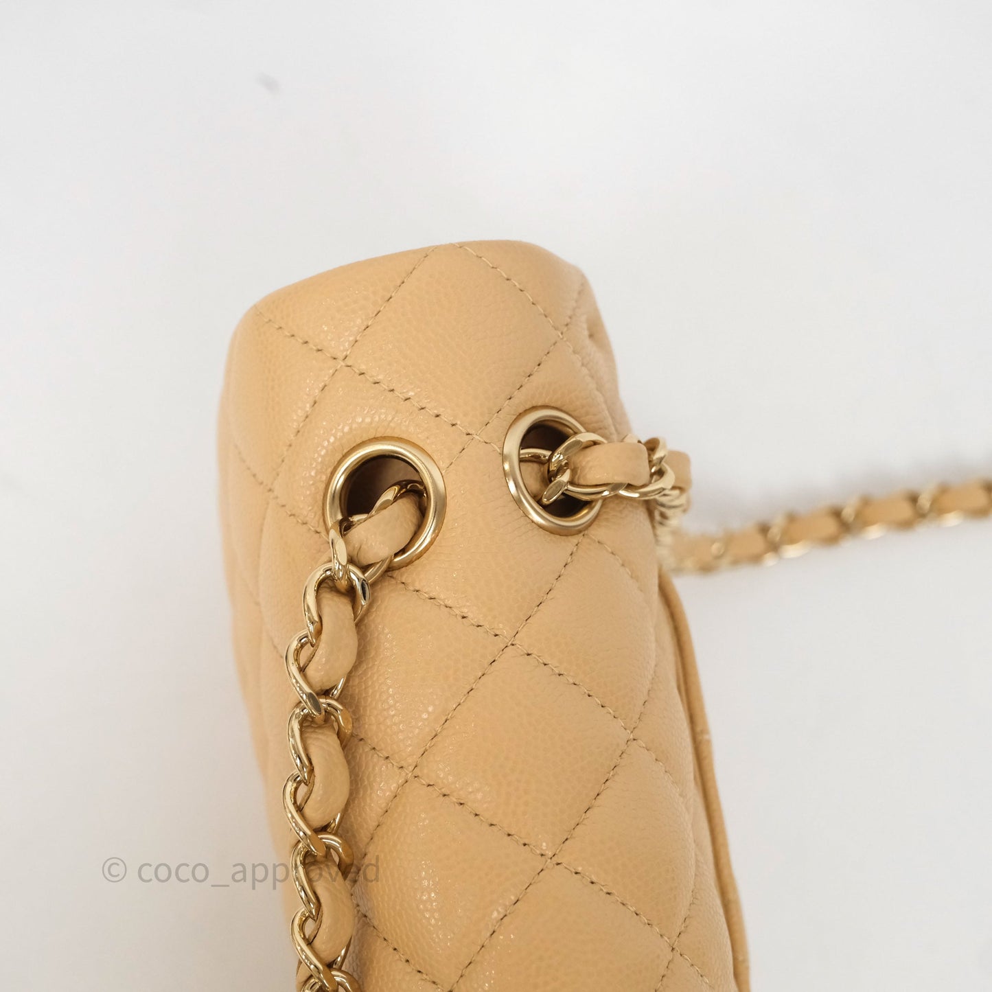 Chanel Classic M/L Medium Flap Quilted Beige Caviar Gold Hardware
