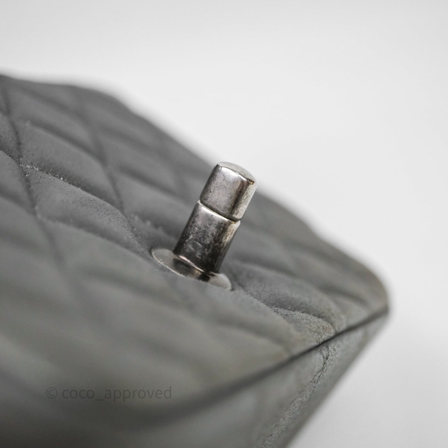 Chanel Mini Square Iridescent Grey Suede Gun Metal Hardware