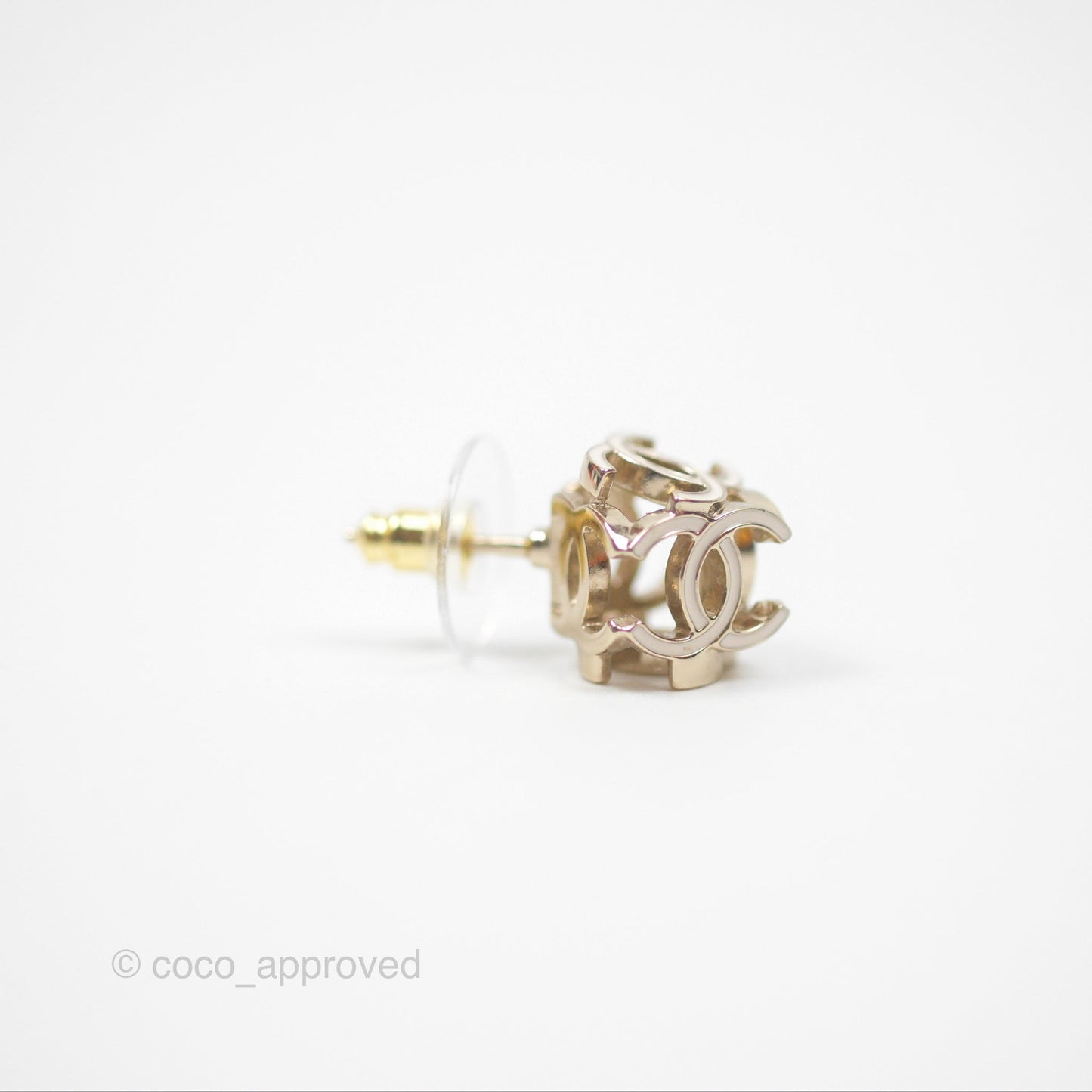 Chanel CC Gold/ White Cube Earrings Gold Tone 22K