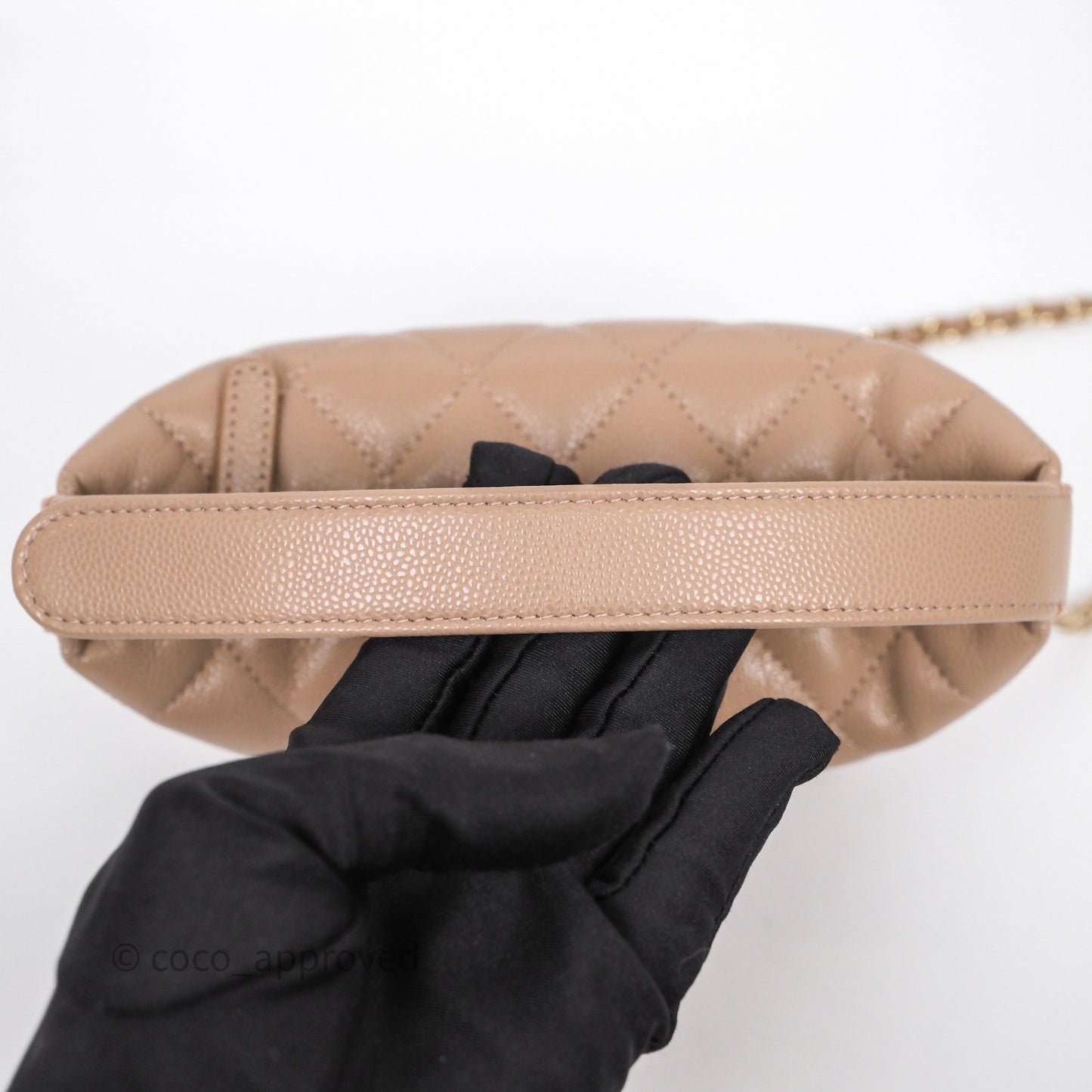 Chanel Quilted Hobo With Chain Beige Fonce Caviar Gold Hardware
