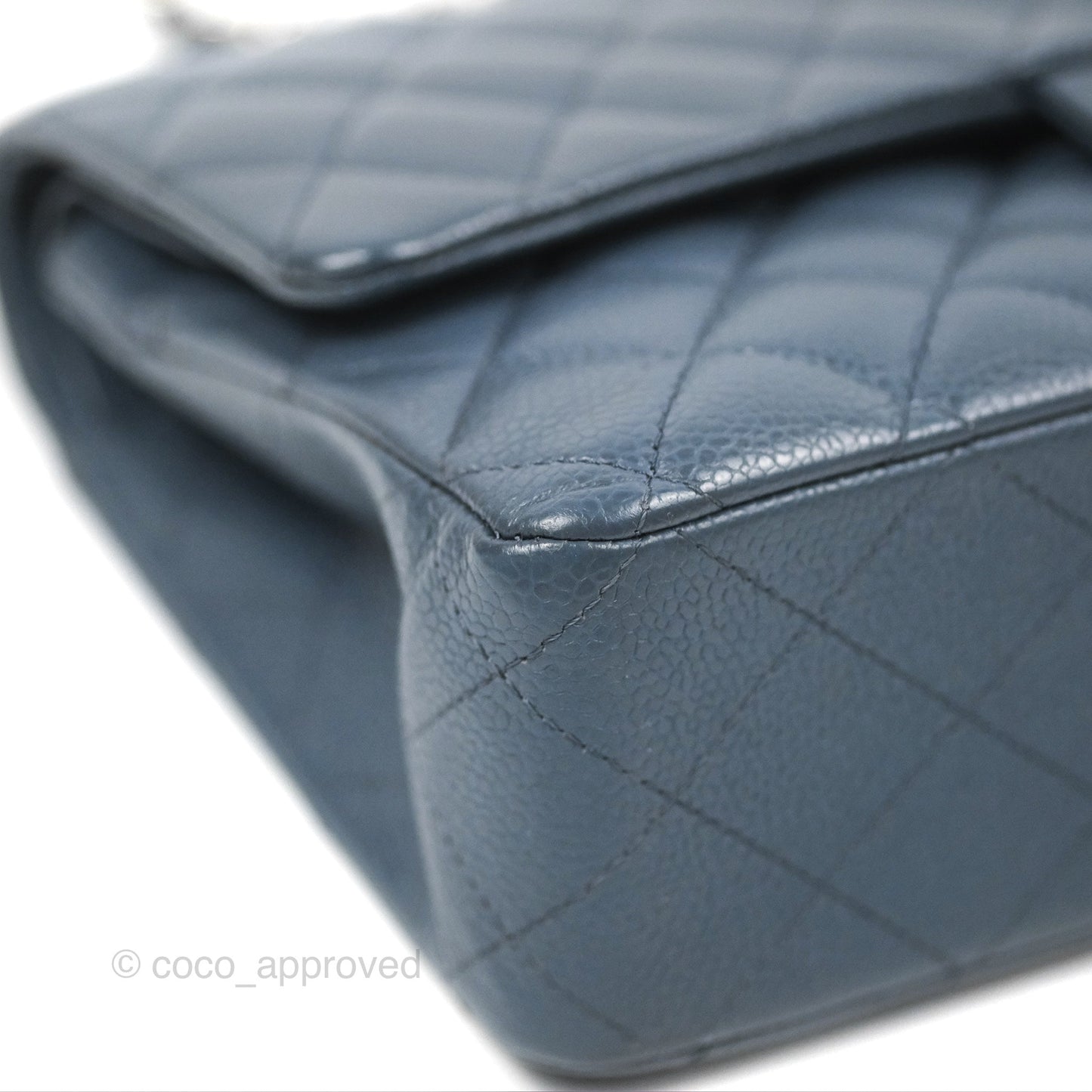 Chanel Classic Double Flap Quilted M/L Blue Caviar Silver Hardware
