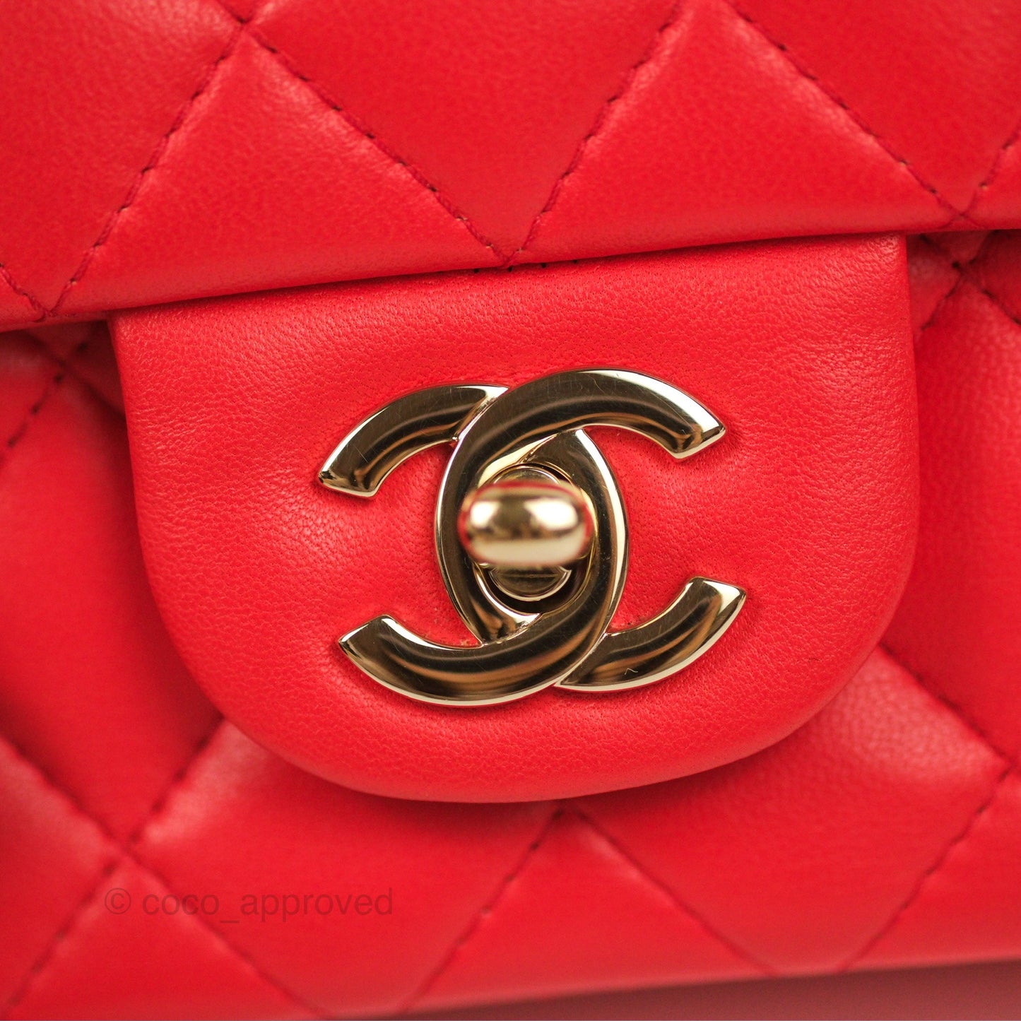 Chanel Quilted Mini Rectangular Flap Red Lambskin Gold Hardware