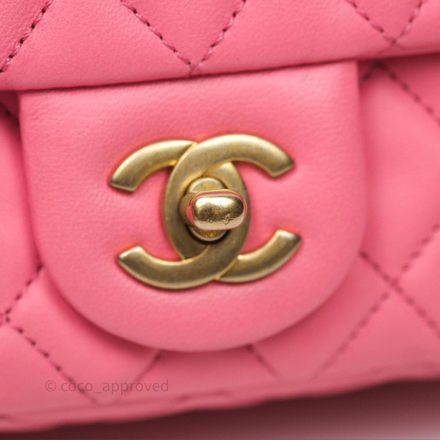 Chanel Mini Rectangular Pearl Crush Quilted Pink Lambskin Aged Gold Hardware