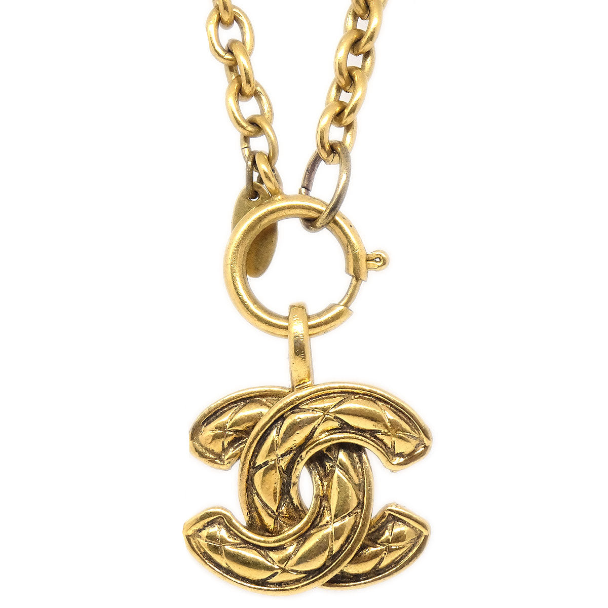Luxury Chanel Quilted CC Gold Chain Pendant Necklace 3857