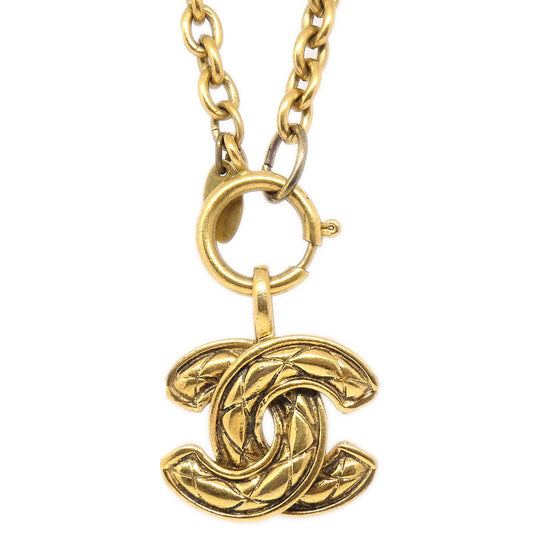 Luxury Chanel Quilted CC Gold Chain Pendant Necklace 3857