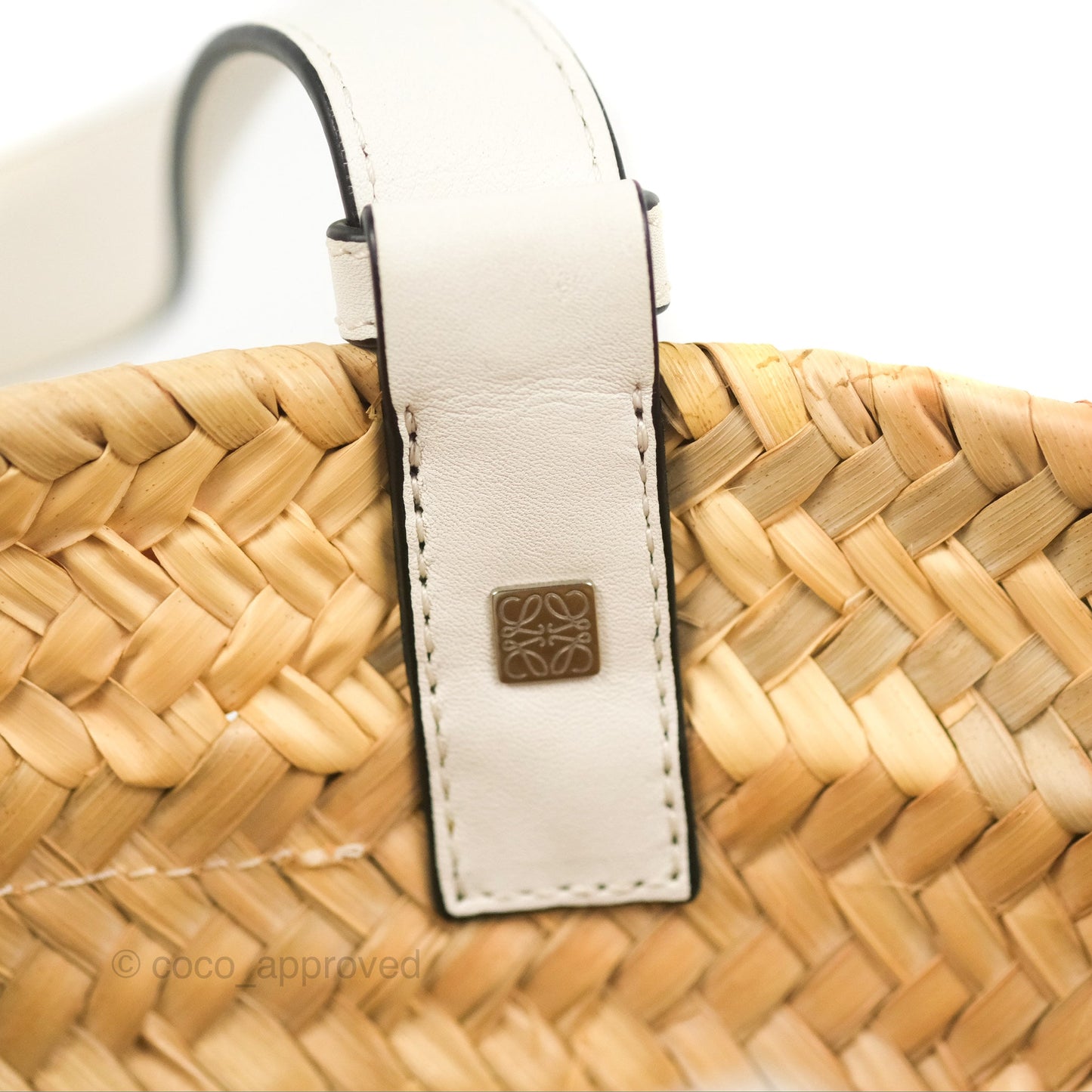 Loewe Small Basket Bag Natural Palm Leaf White Calfskin