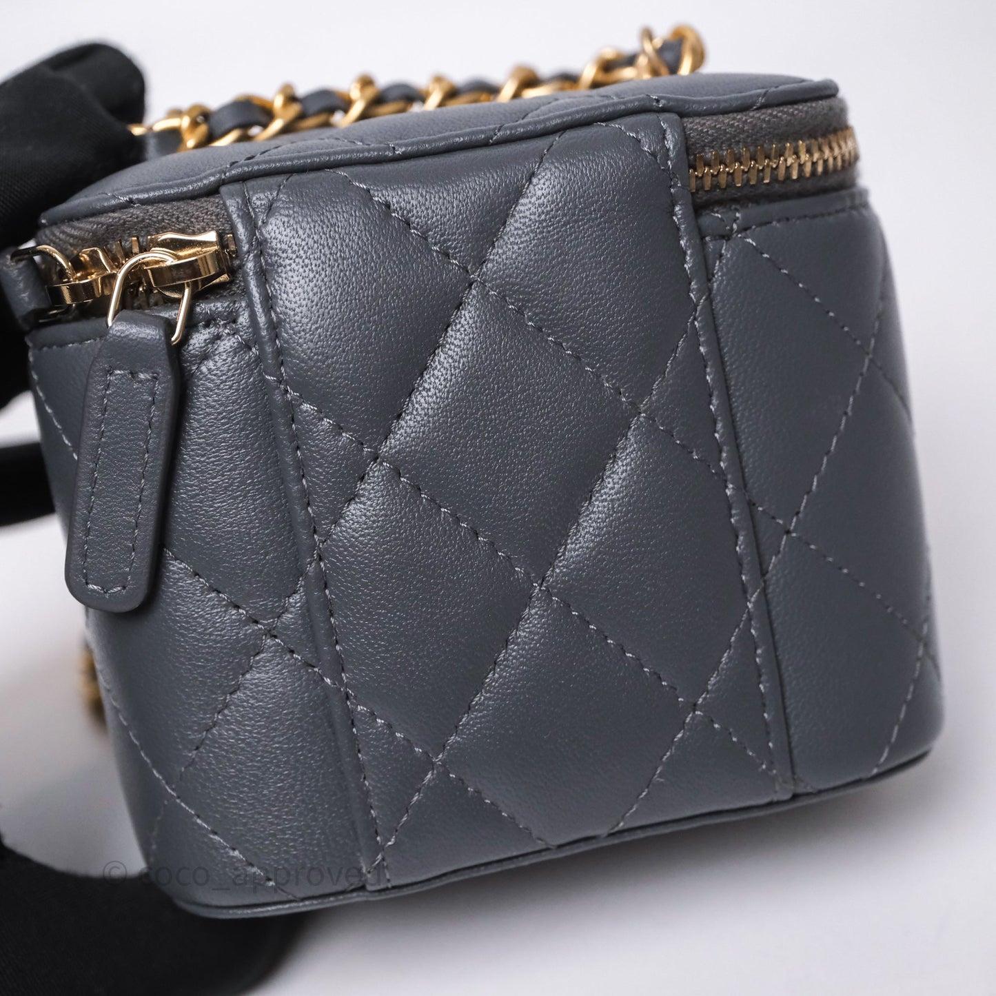Chanel Mini Vanity Pearl Crush With Chain Dark Grey Lambskin Aged Gold Hardware