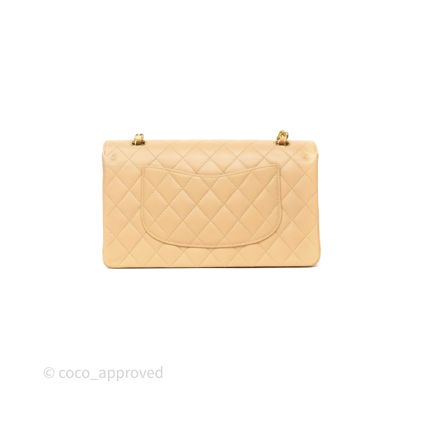 Chanel M/L Medium Classic Flap Quilted Beige Caviar Gold Hardware