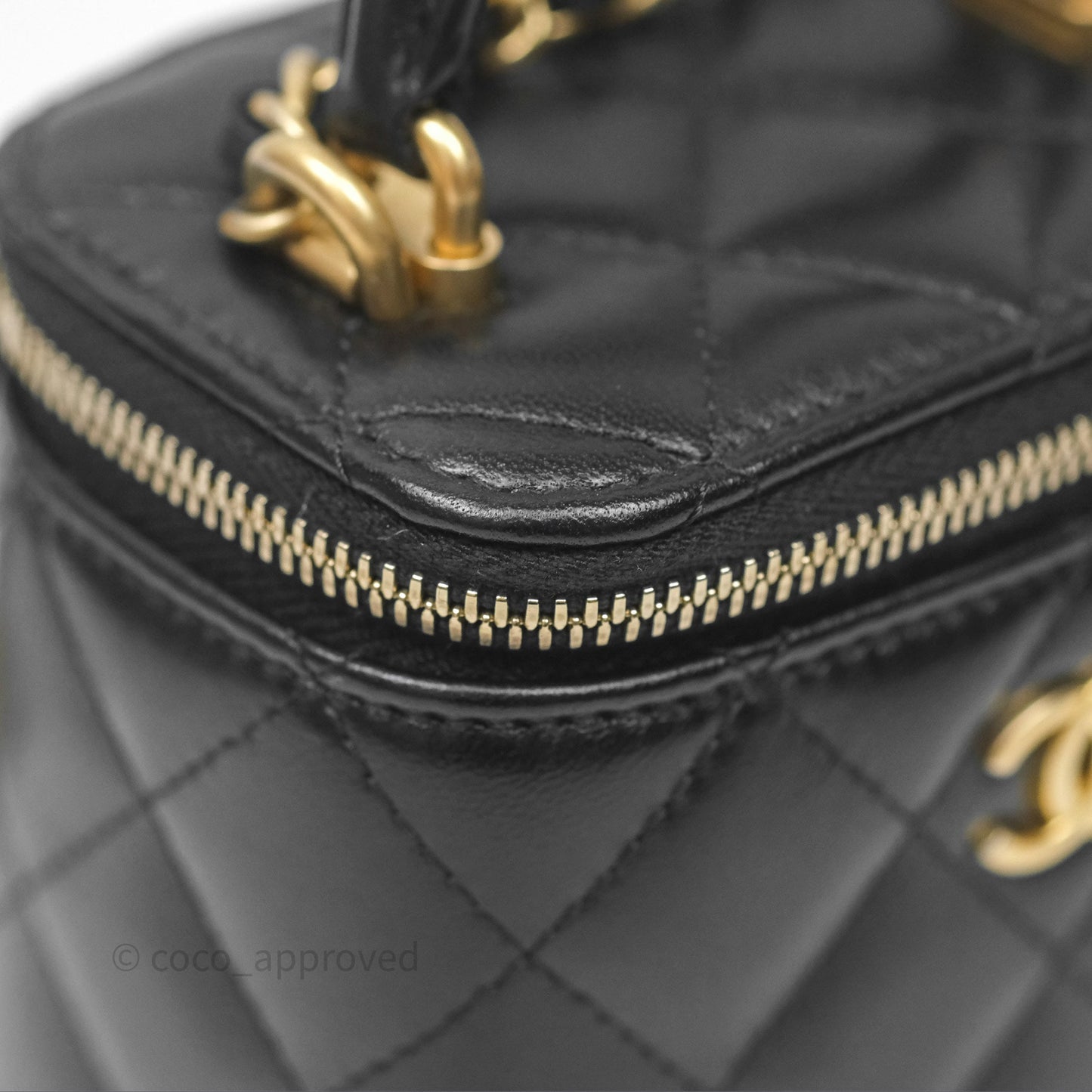 Chanel Mini Top Handle Vanity With Chain Black Lambskin Gold Hardware