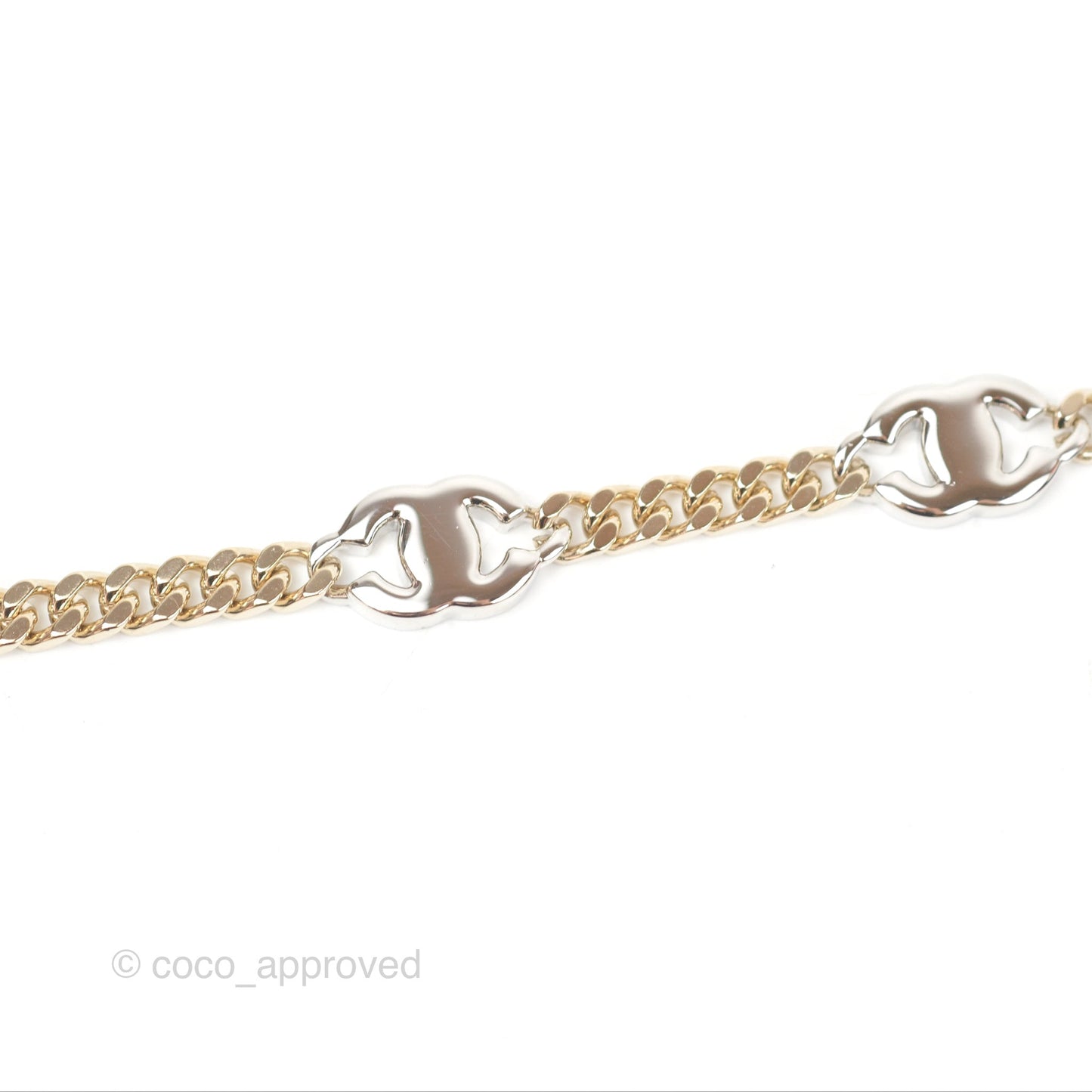 Chanel Silver CC Crystal Chain Choker Gold Tone 24V