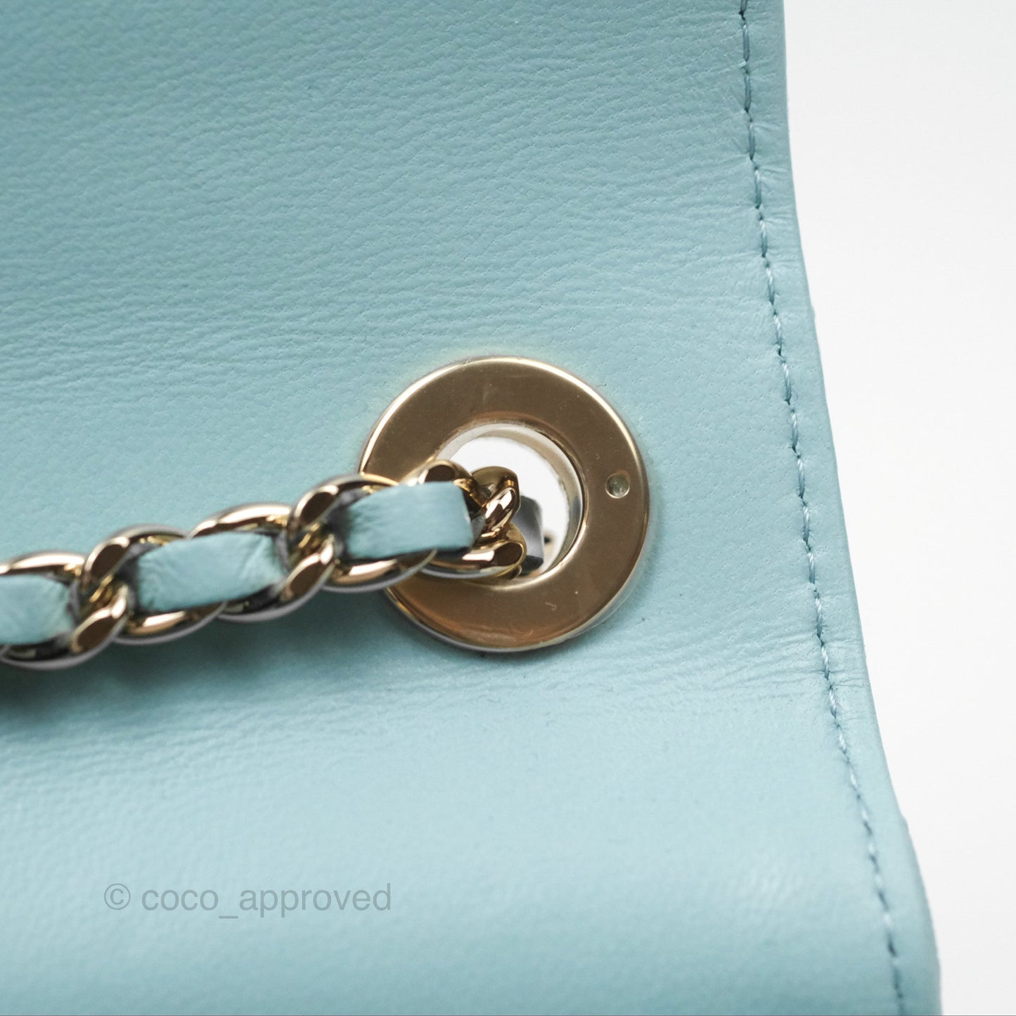 Chanel Mini Quilted Trendy CC Clutch With Chain Tiffany Blue Lambskin Gold Hardware