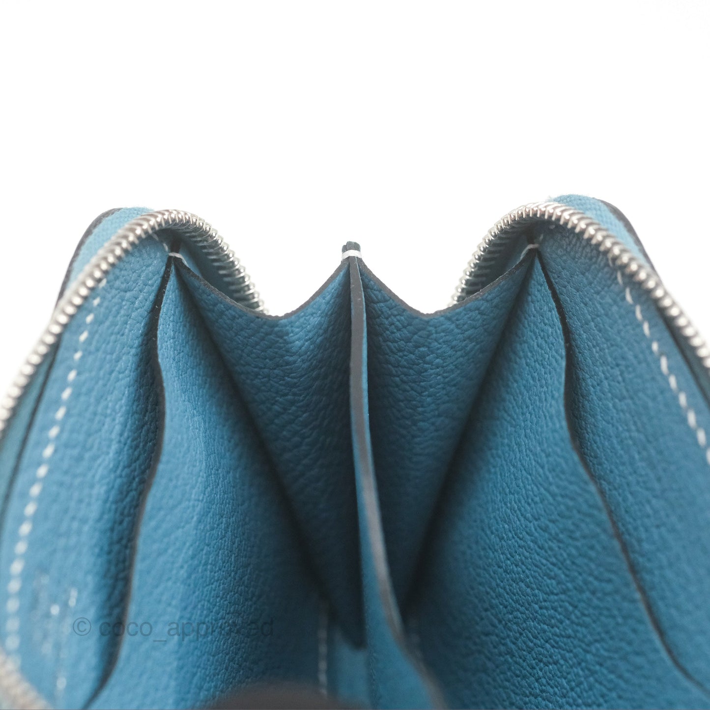Hermès Zipengo Chaine d'Ancre Compact Card Holder Blue Jean 75 Evercolor Palladium Hardware