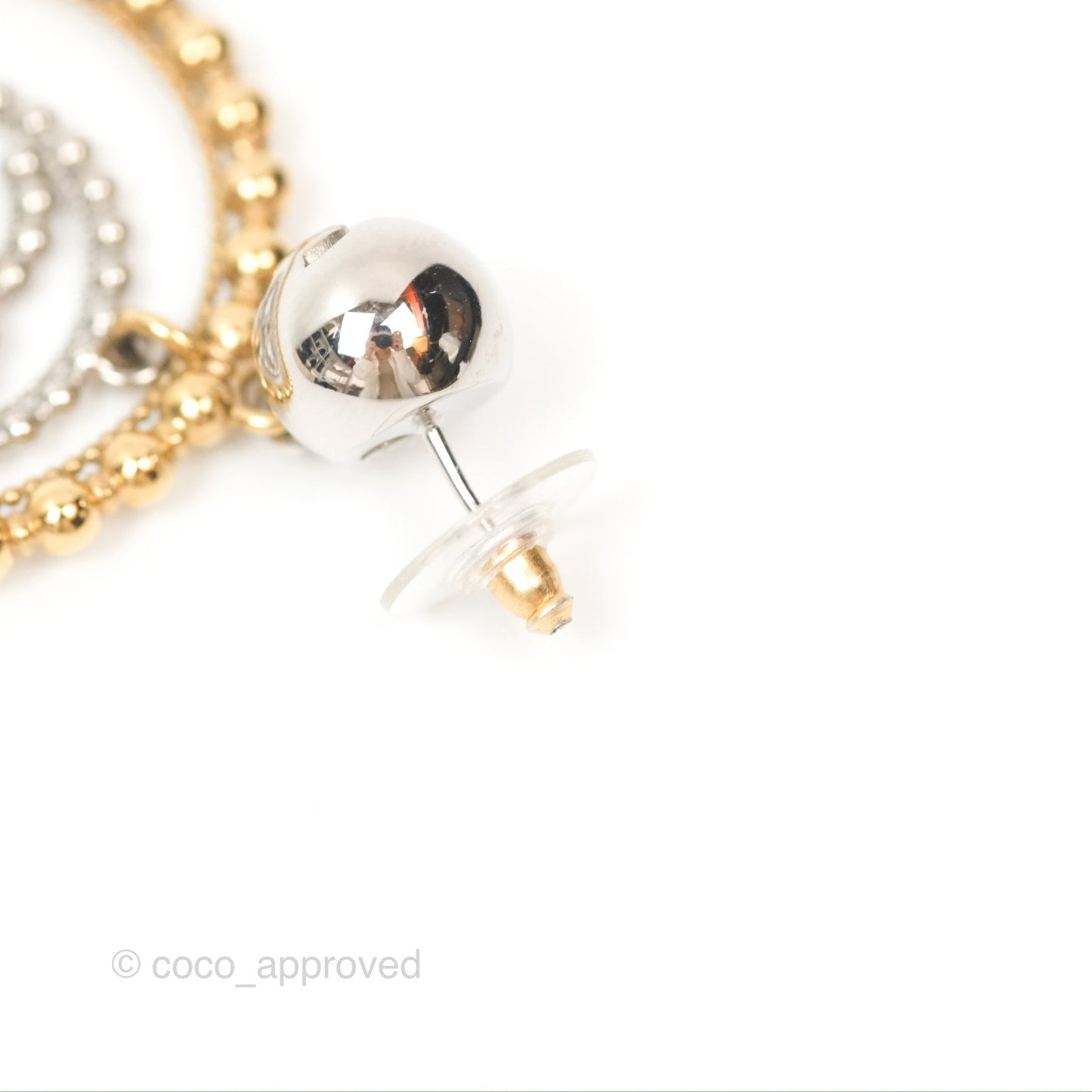 Chanel CC Hoop Drop Earrings Silver Gold Tone 22C