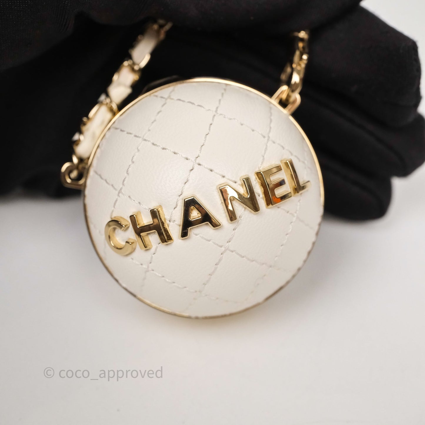Chanel Mini Ball Bag Charm White Lambskin Gold Hardware