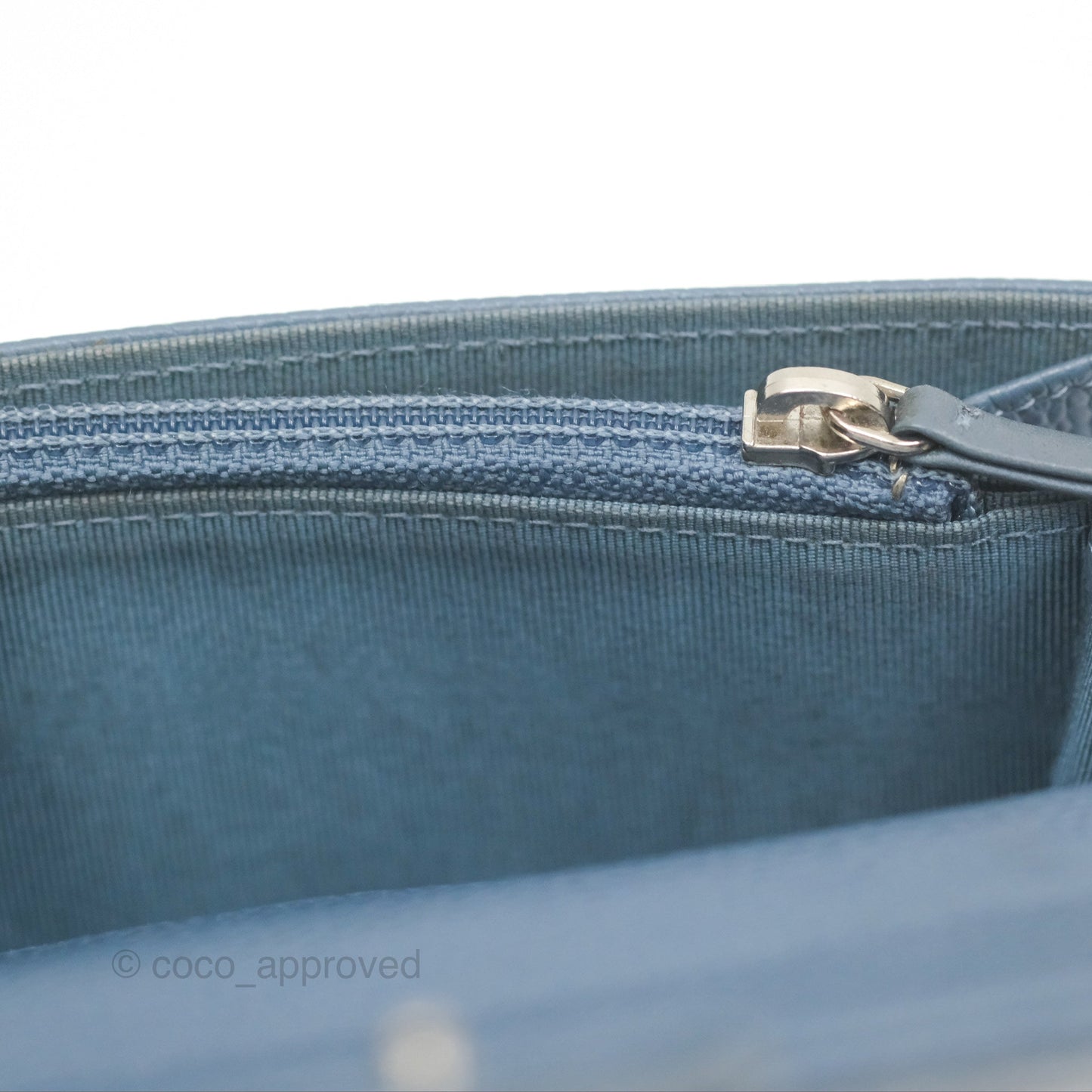 Chanel Quilted Small Flap Wallet Grey Blue Caviar Silver Hardware
